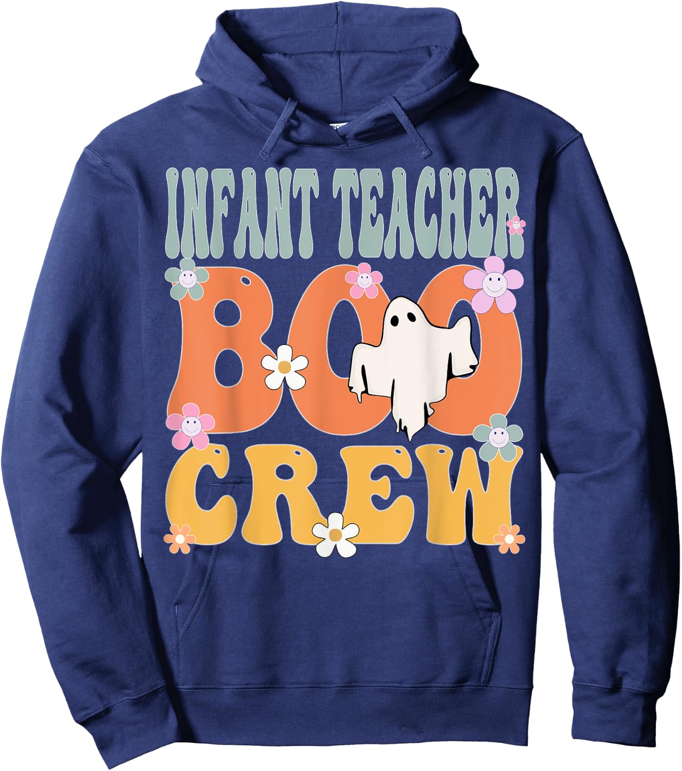 Infant Teacher Boo Crew Ghost Groovy Halloween Hoodie - Hoodie | Navy