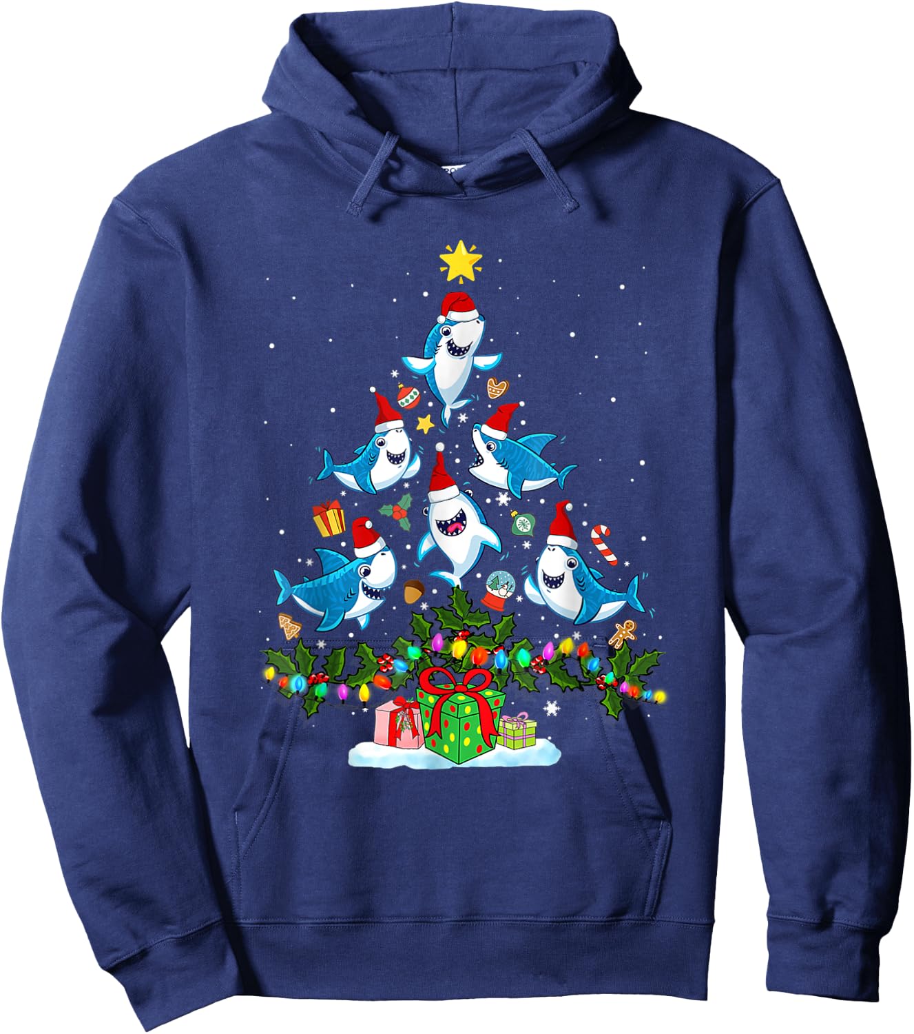 This Is My Christmas Pajama Shirt Funny Christmas Shark Tree Hoodie - Hoodie | Navy