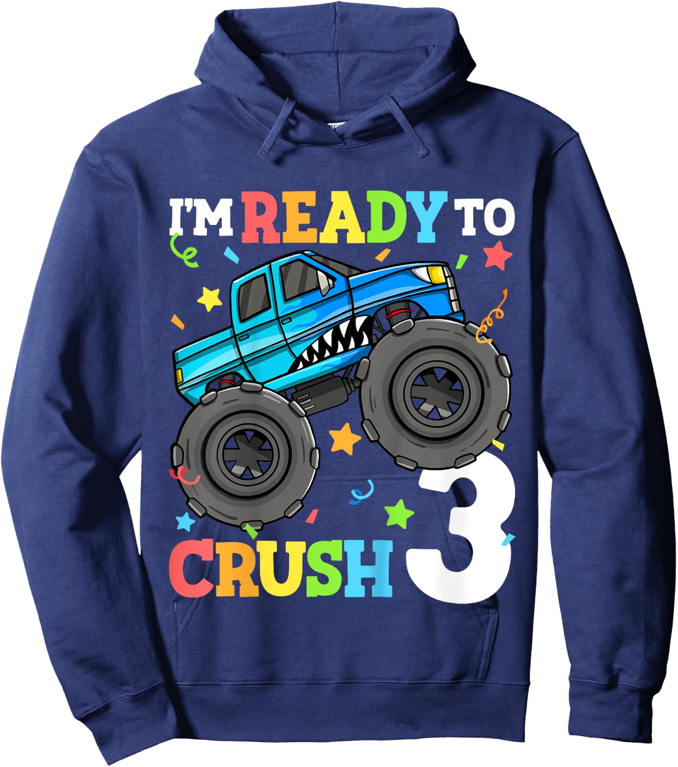 Kids Monster Truck Shark 3rd Birthday Boy Toddler 3 Three Hoodie - Hoodie | Navy