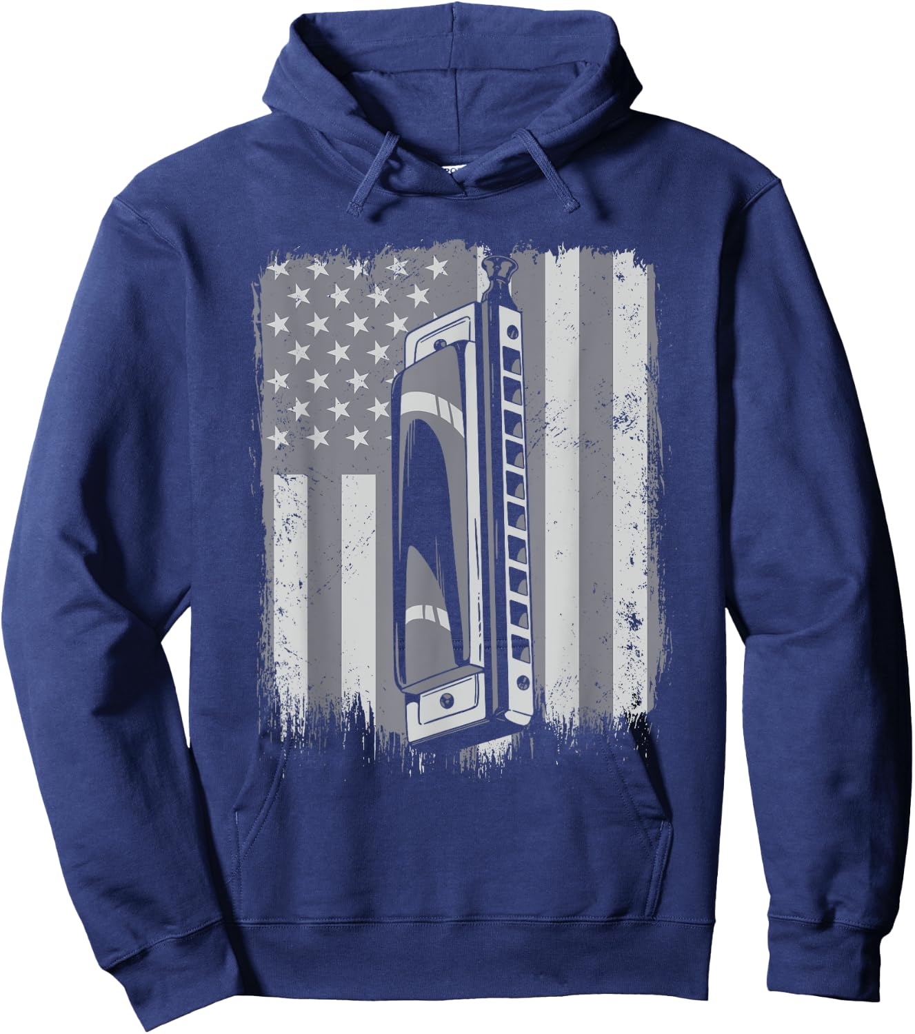 Harmonica American Flag Harmonicist Mouth Harp Harmonica Kids Men Hoodie - Hoodie | Navy