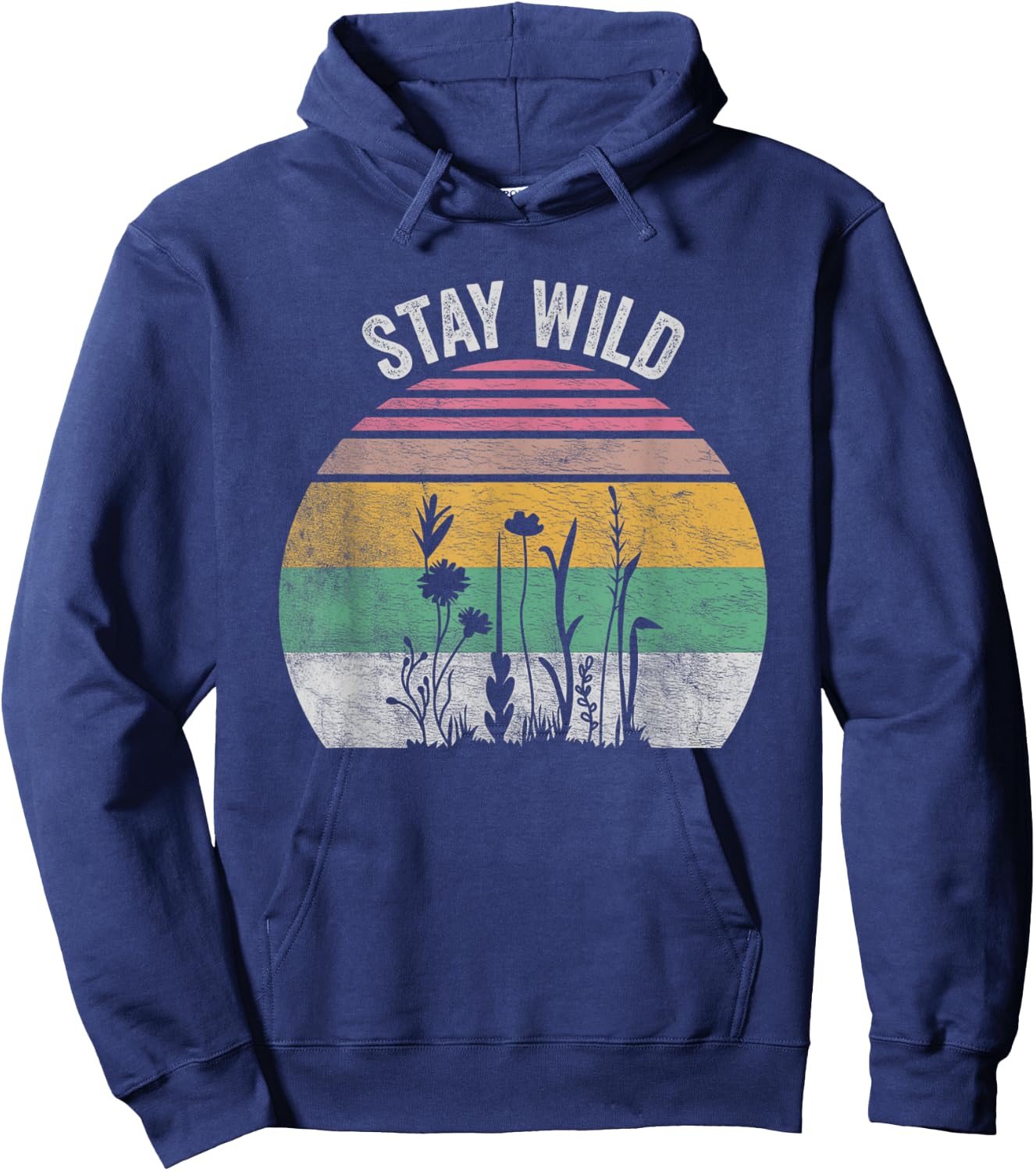 Retro Vintage Stay Wild Wildflower Inspirational Women Quote Hoodie - Hoodie | Navy