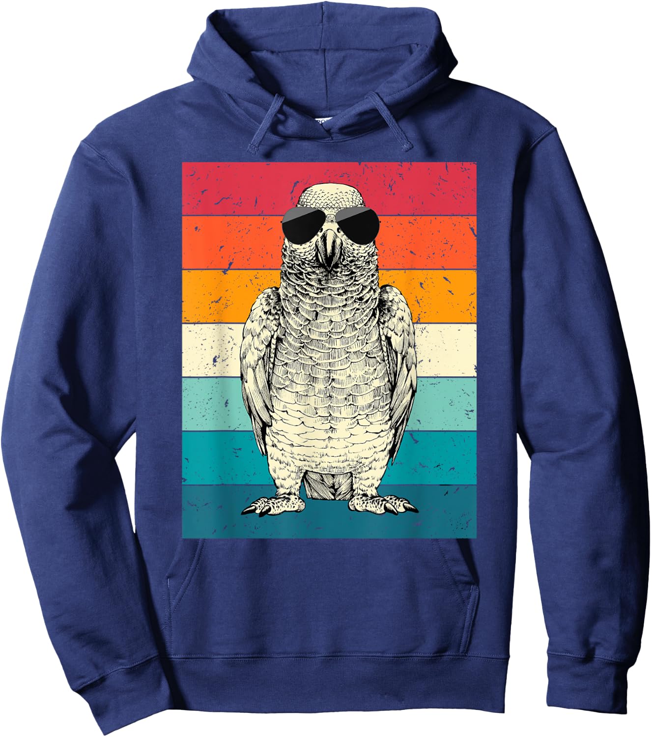 Retro Vintage African Grey Parrot with Sunglasses Bird Lover Hoodie - Hoodie | Navy