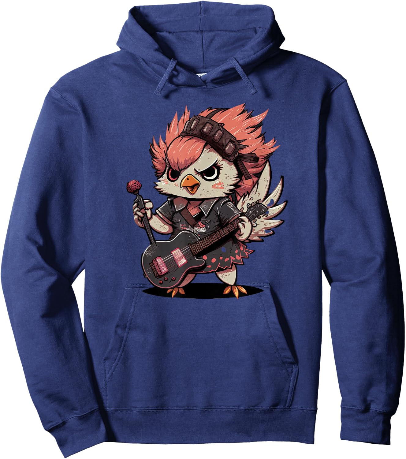 Chicken Cool Rock and roll Rocker Punk Guitar Hoodie - Hoodie | Navy