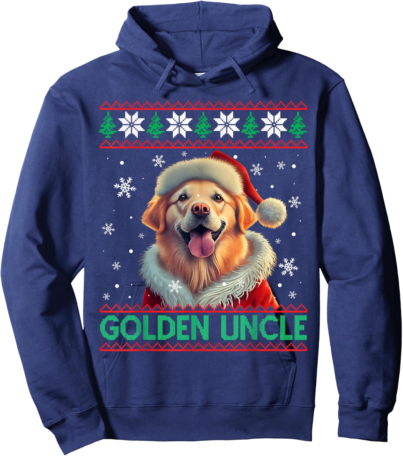 Golden Uncle Golden Retriever Santa Hat Ugly Christmas Hoodie - Hoodie | Navy