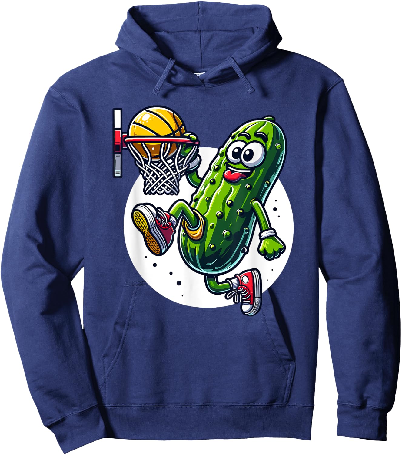Slam Dunk Pickle - Humorous Basketball Cartoon Graphic Hoodie - Hoodie | Navy
