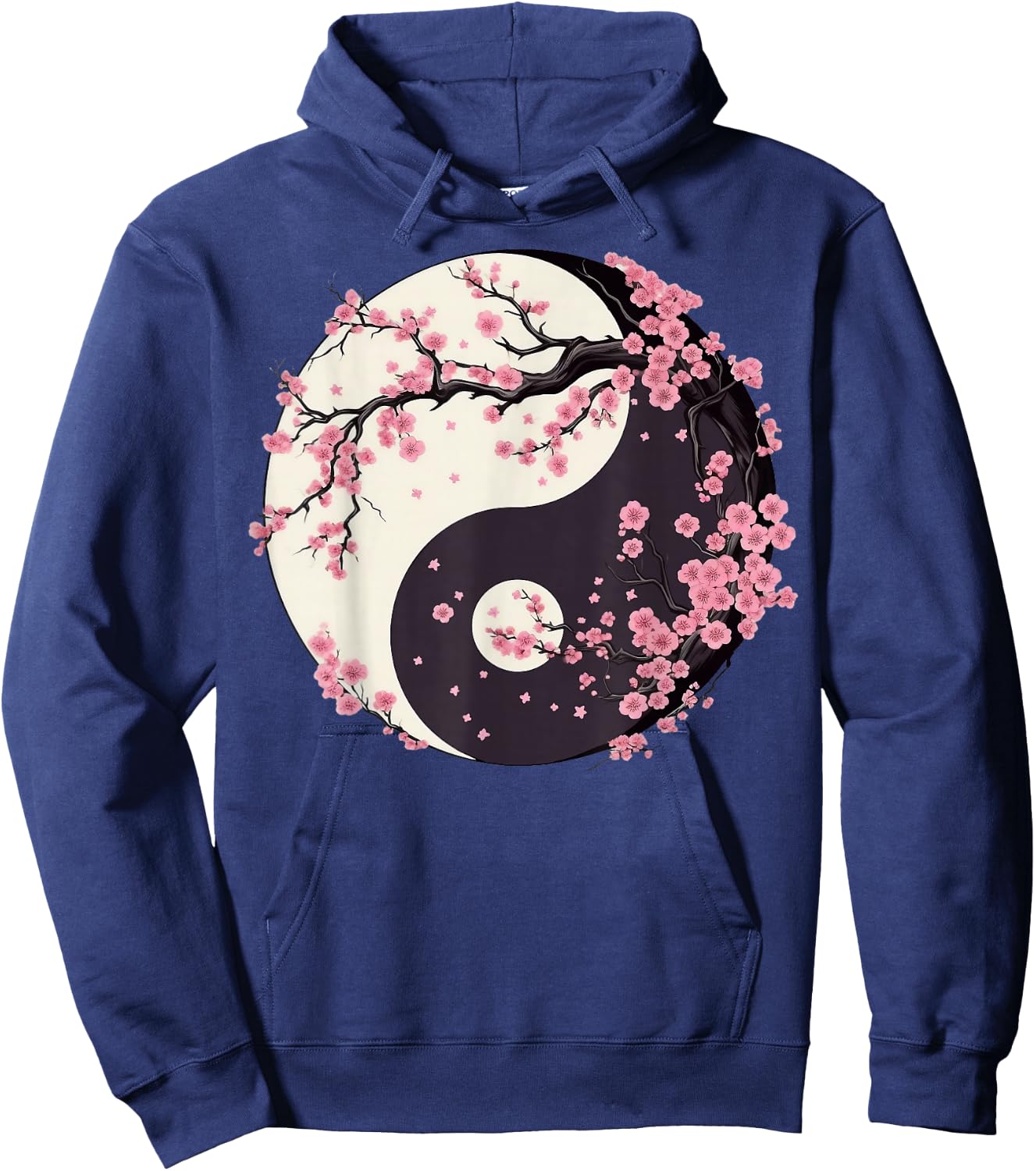 Cherry Blossom Yin Yang Tree of Life Moon Sun Duality Hoodie - Hoodie | Navy
