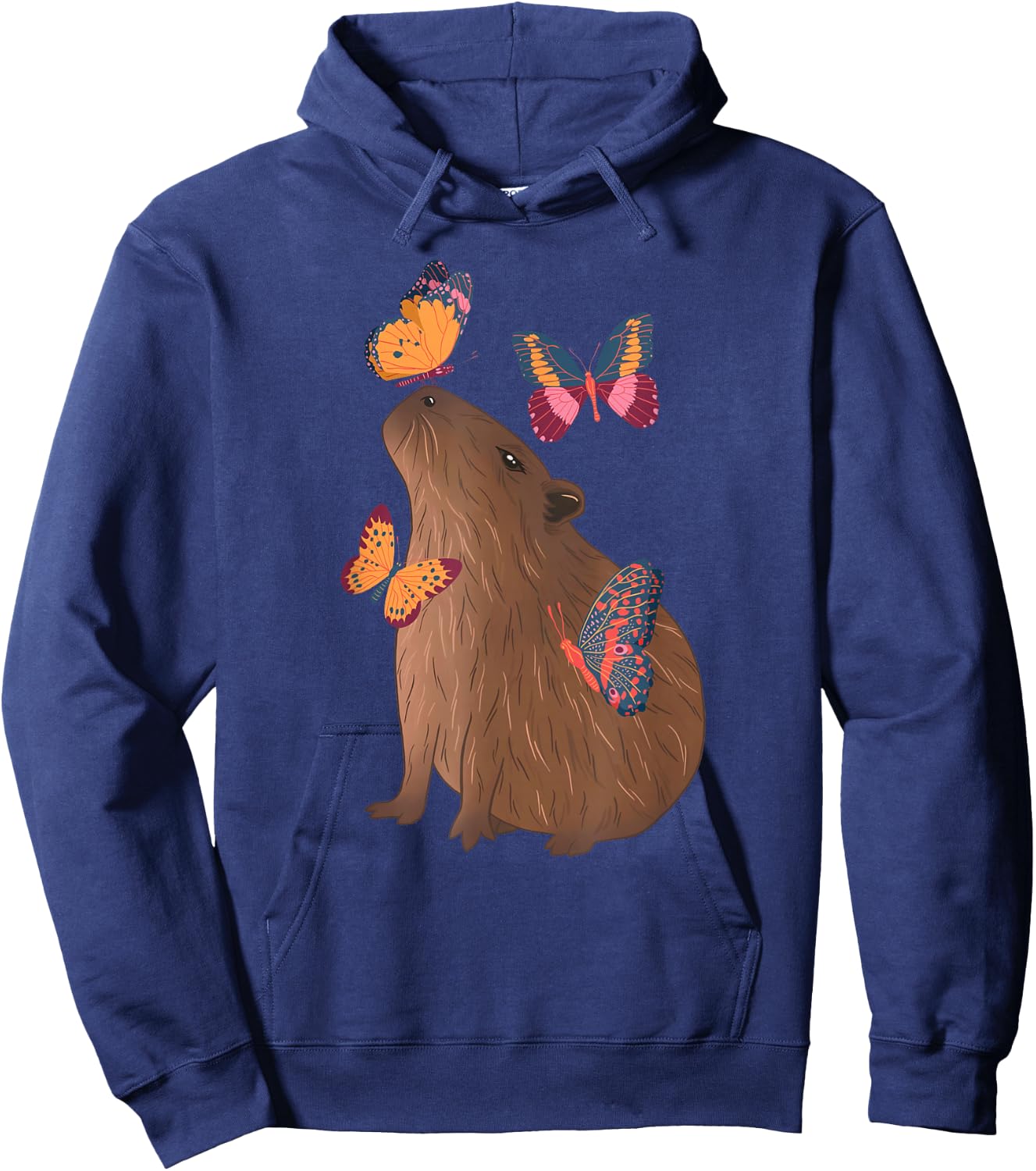 Funny Capybara With Butterfly Cute Rodent Animal Lover Gifts Hoodie - Hoodie | Navy
