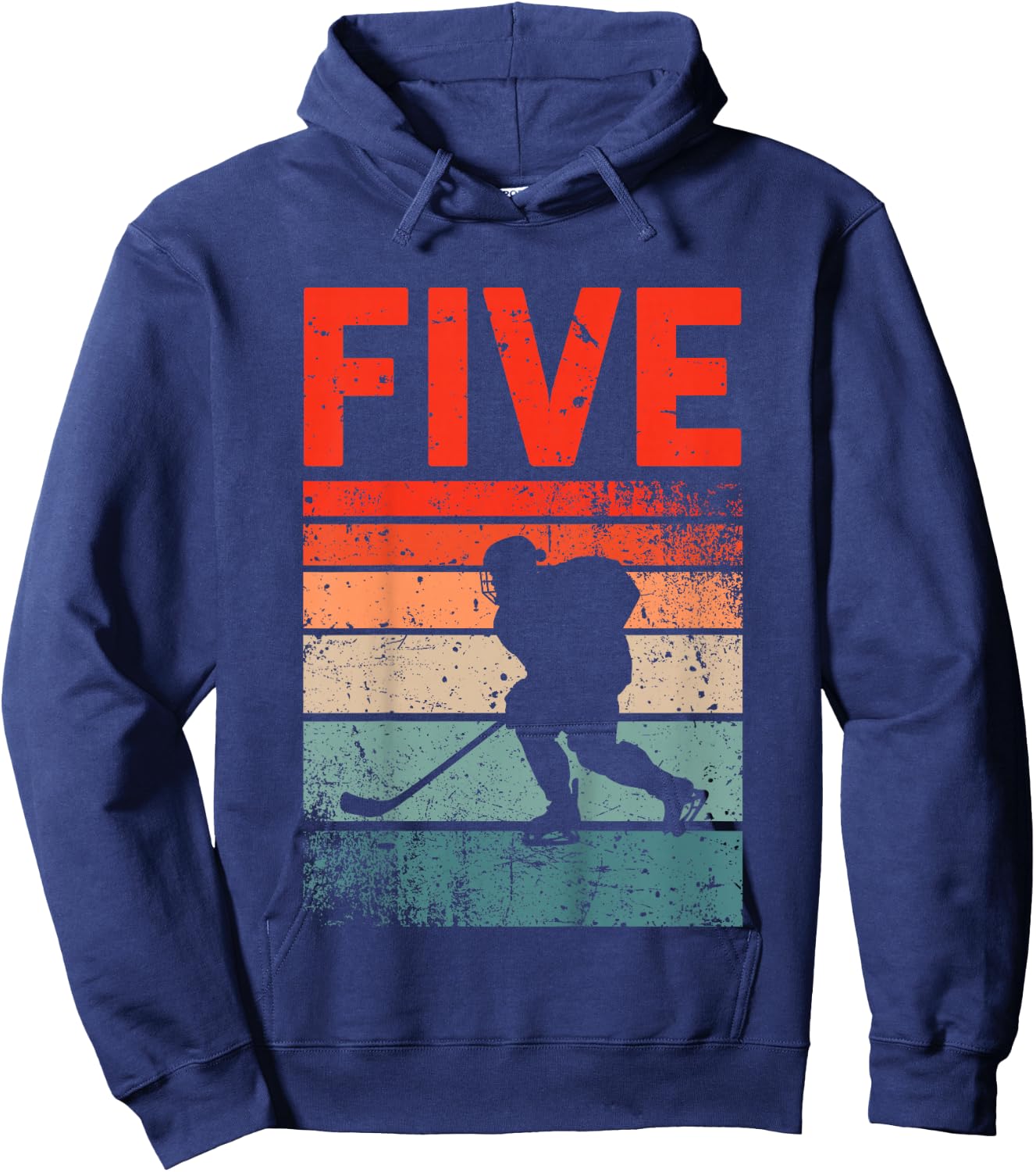 5th Birthday Retro Ice Hockey 5 Years Old Boy Girl Hoodie - Hoodie | Navy