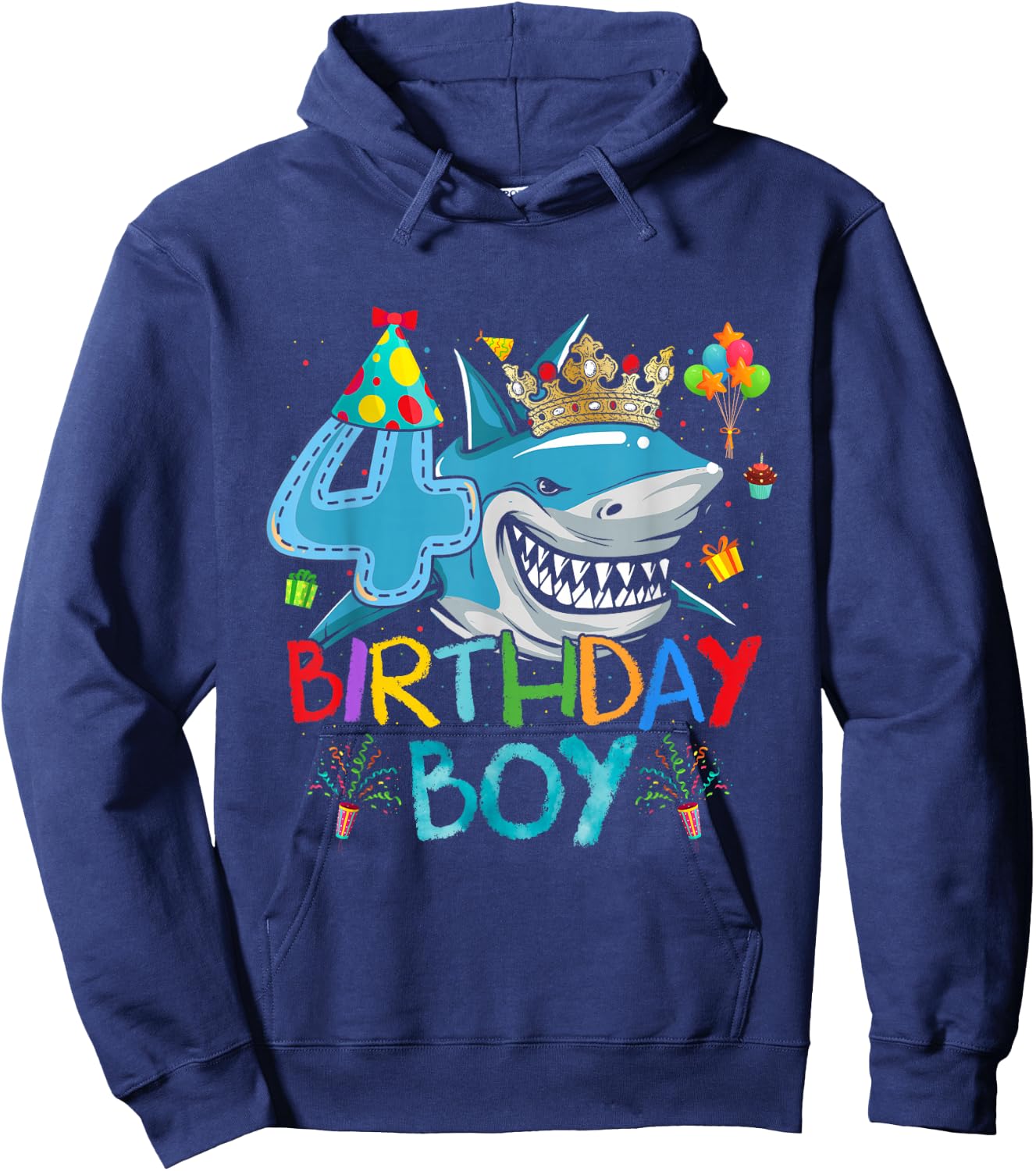 4th Birthday Shark Ocean Theme Party 4 Years Old For Boy Hoodie - Hoodie | Navy