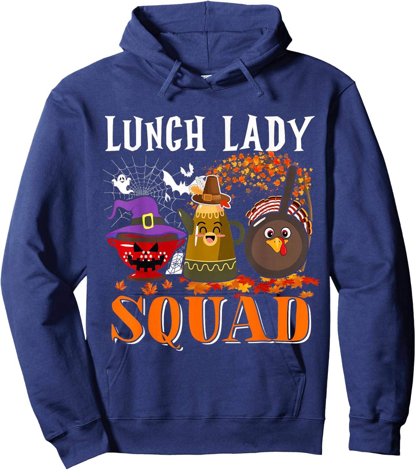 Lunch Lady Squad Thanksgiving Halloween Fall Tre Boo Ghosts Hoodie - Hoodie | Navy