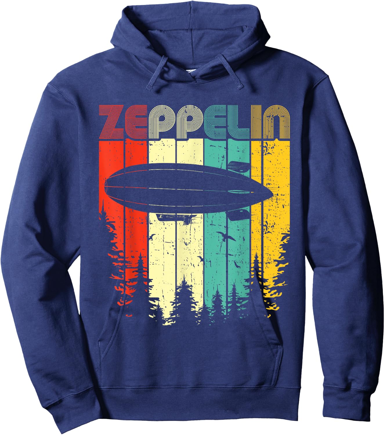 Retro Zeppelin 70s 80s Dirigible Airship Zepelin Zepplin Hoodie - Hoodie | Navy