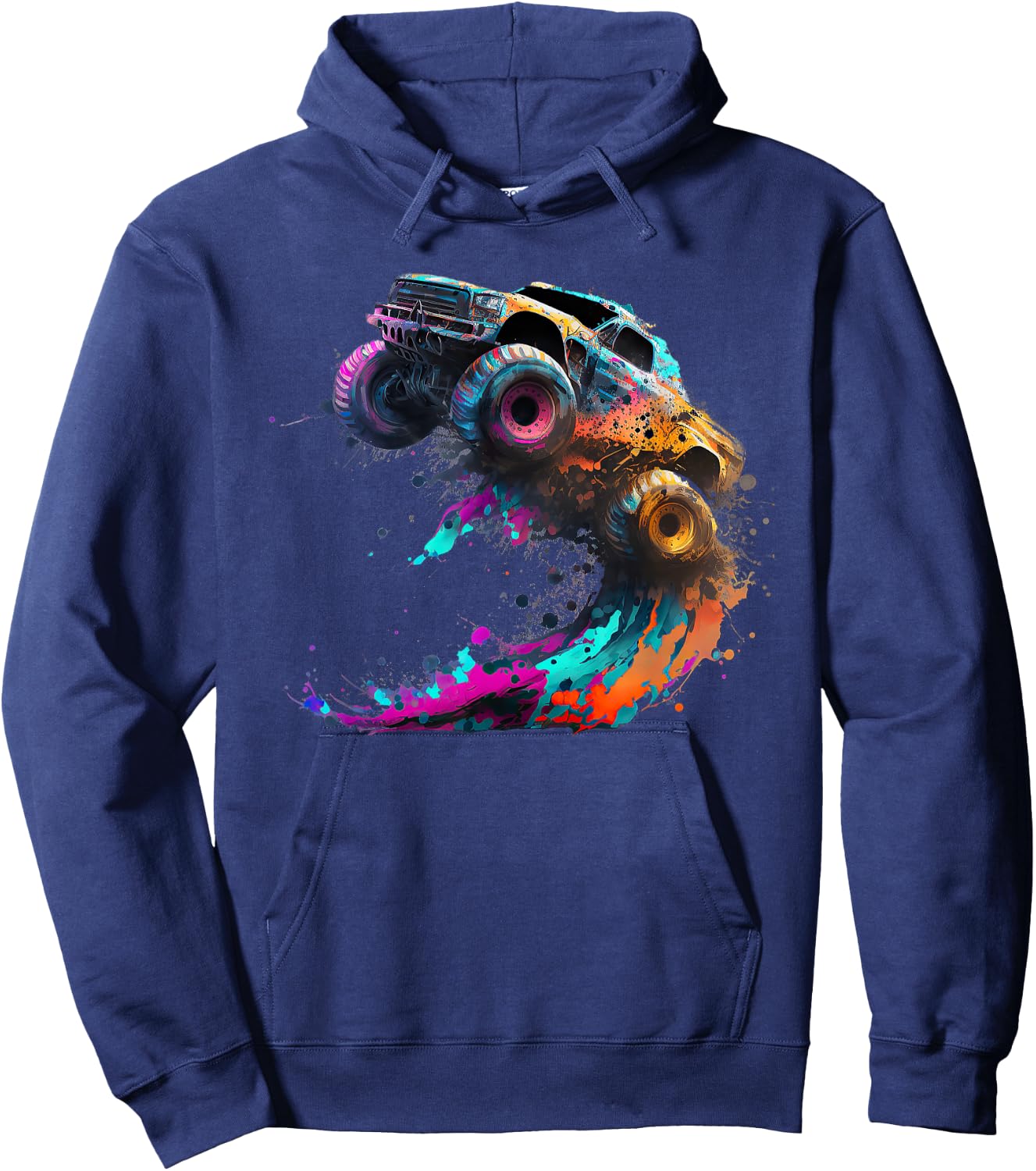 Airborne Monster Truck Jump Off Road Vehicle Colorful Dirt Hoodie - Hoodie | Navy