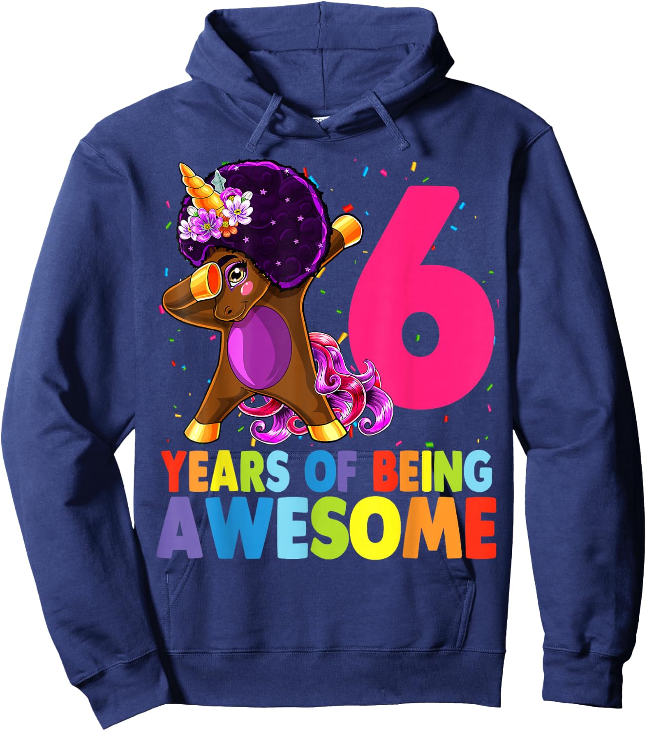 6th Birthday Dabbing Unicorn Afro Party Gift 6 Years Old Hoodie - Hoodie | Navy