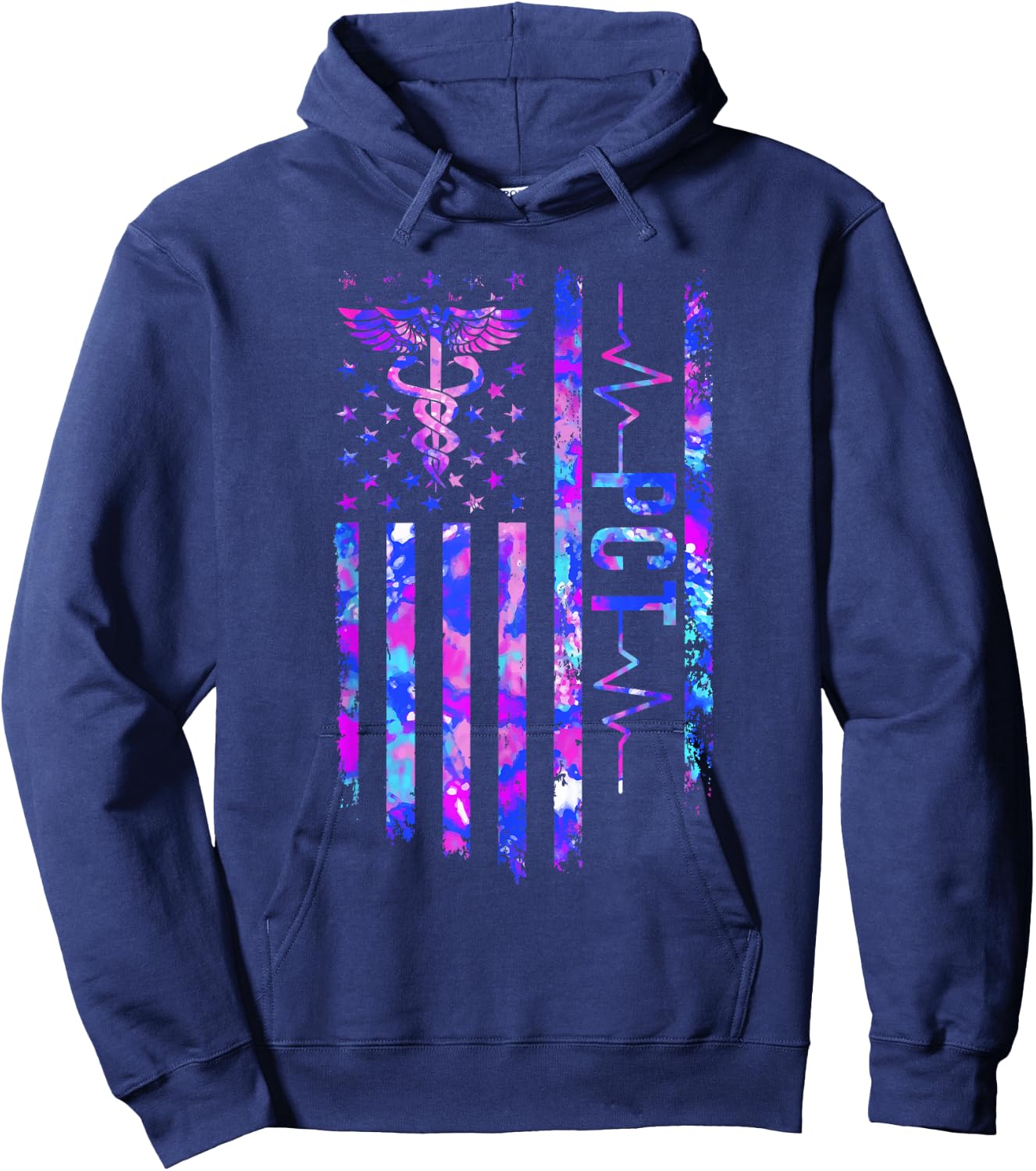 PCT US Flag Patient Care Tech Patient Care Technician Hoodie - Hoodie | Navy