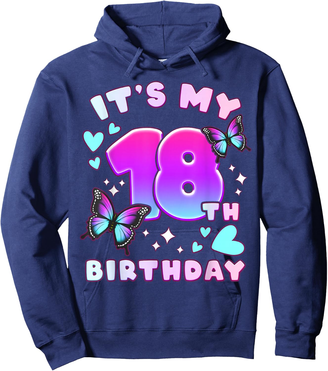 18th Birthday, Girl 18 years, Butterflies and Number 18 Hoodie - Hoodie | Navy