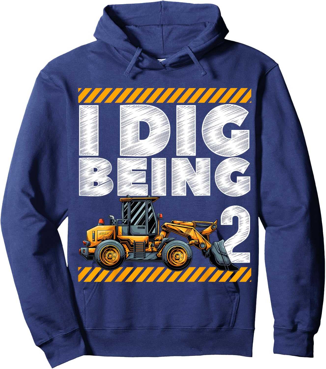 2nd Birthday Construction Truck I Dig Being 2 Vehicle Bday Hoodie - Hoodie | Navy