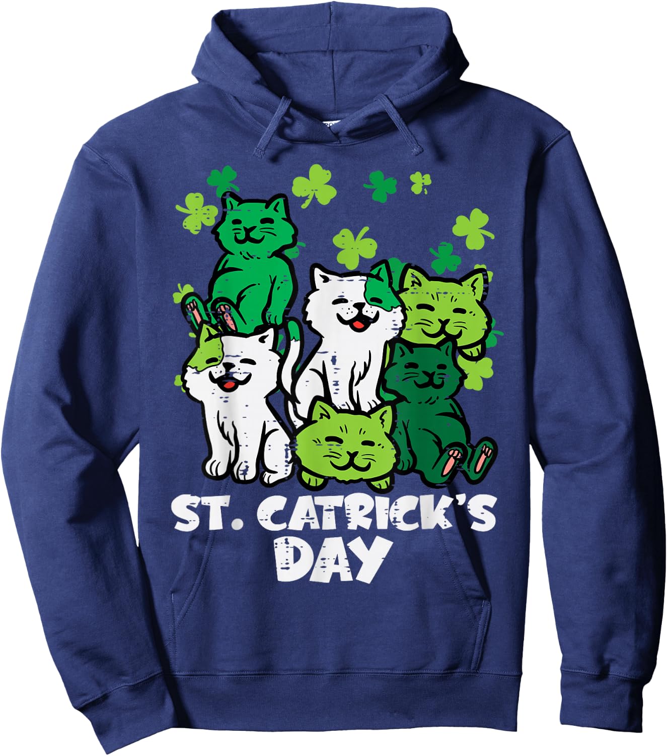 St Patricks Catricks Day Cats Saint Pattys Women Girls Kids Hoodie - Hoodie | Navy