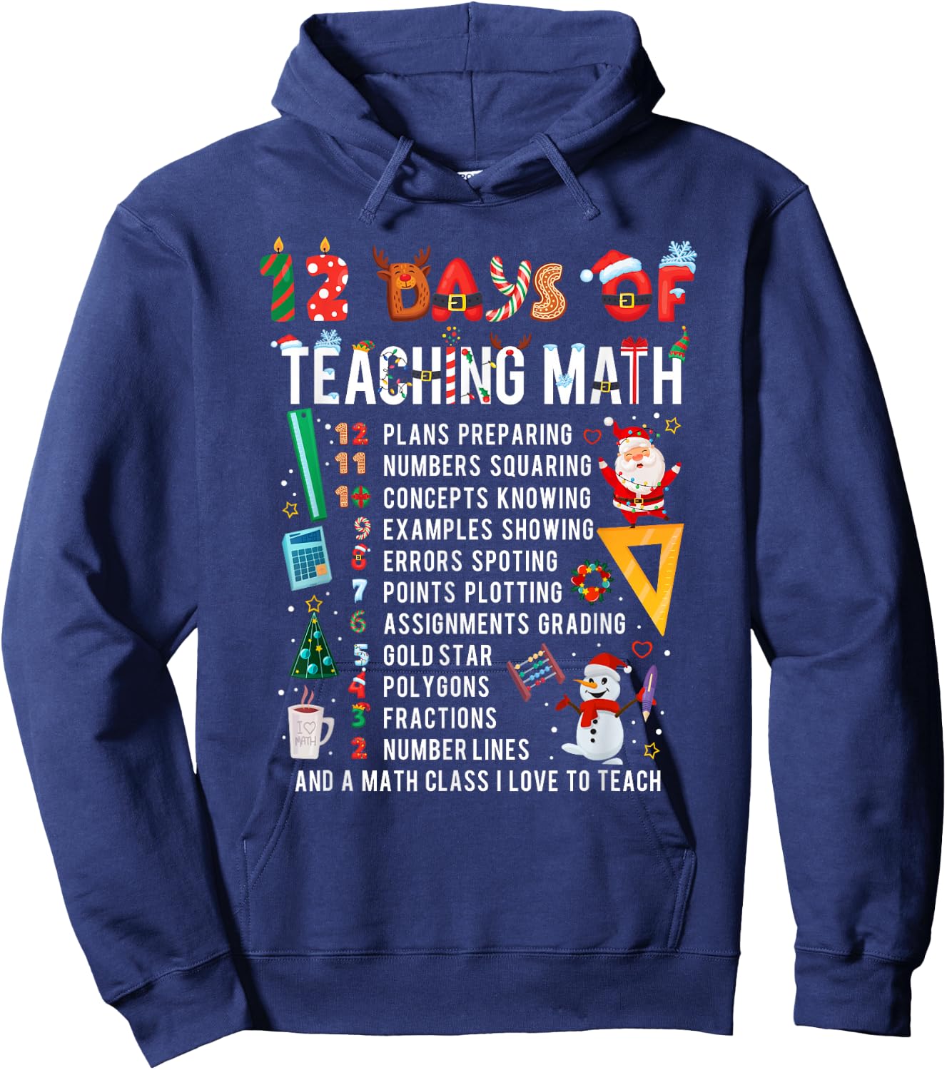 Math Teacher Christmas 12 Days of Teaching Math Christmas Hoodie - Hoodie | Navy