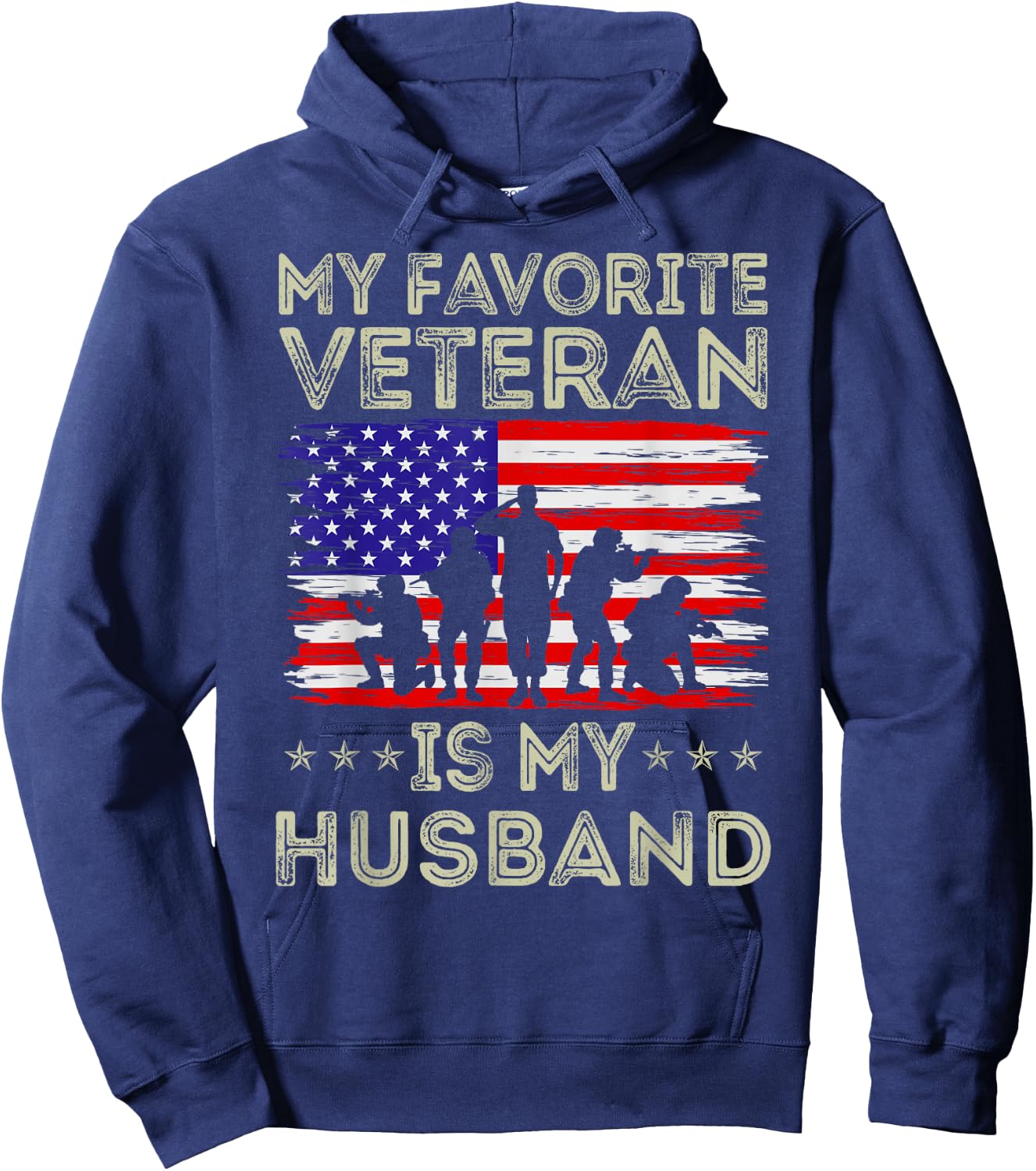 My Favorite Veteran Is My Husband American Flag Veterans Day Hoodie - Hoodie | Navy