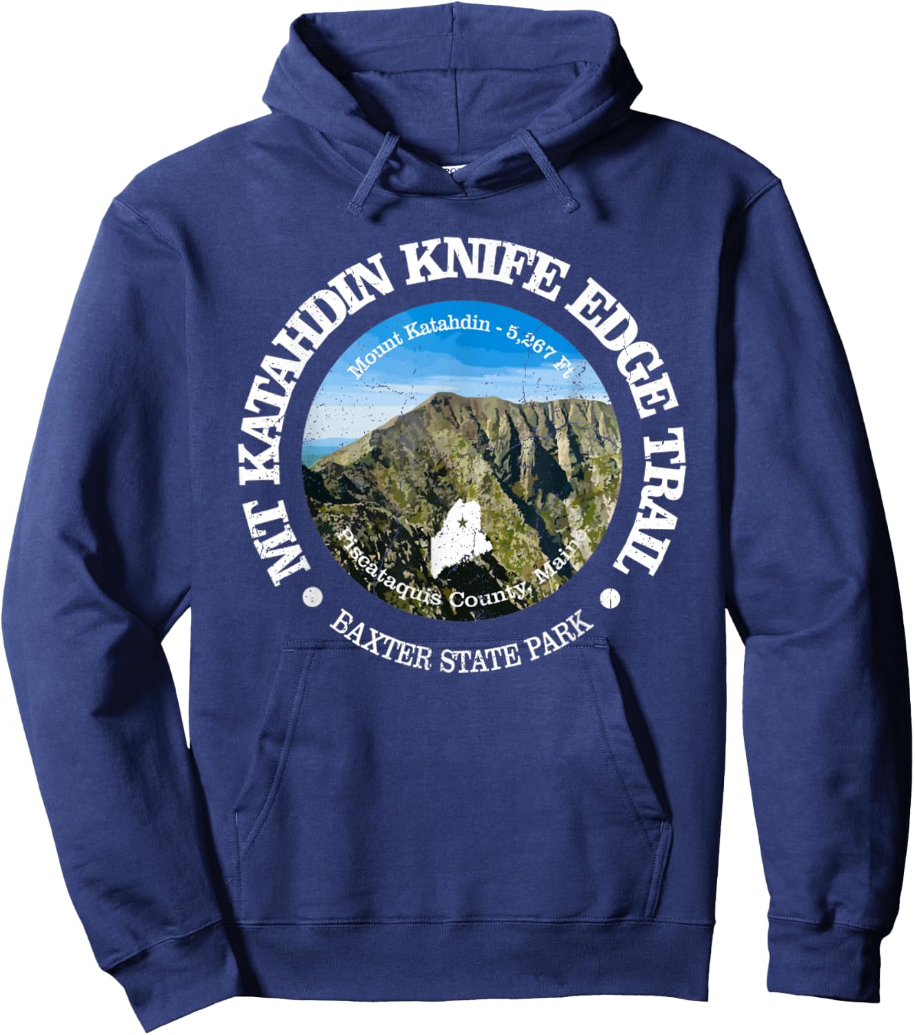 Knife Edge Trail Vintage Mount Katahdin Mountain Hiking Hoodie - Hoodie | Navy