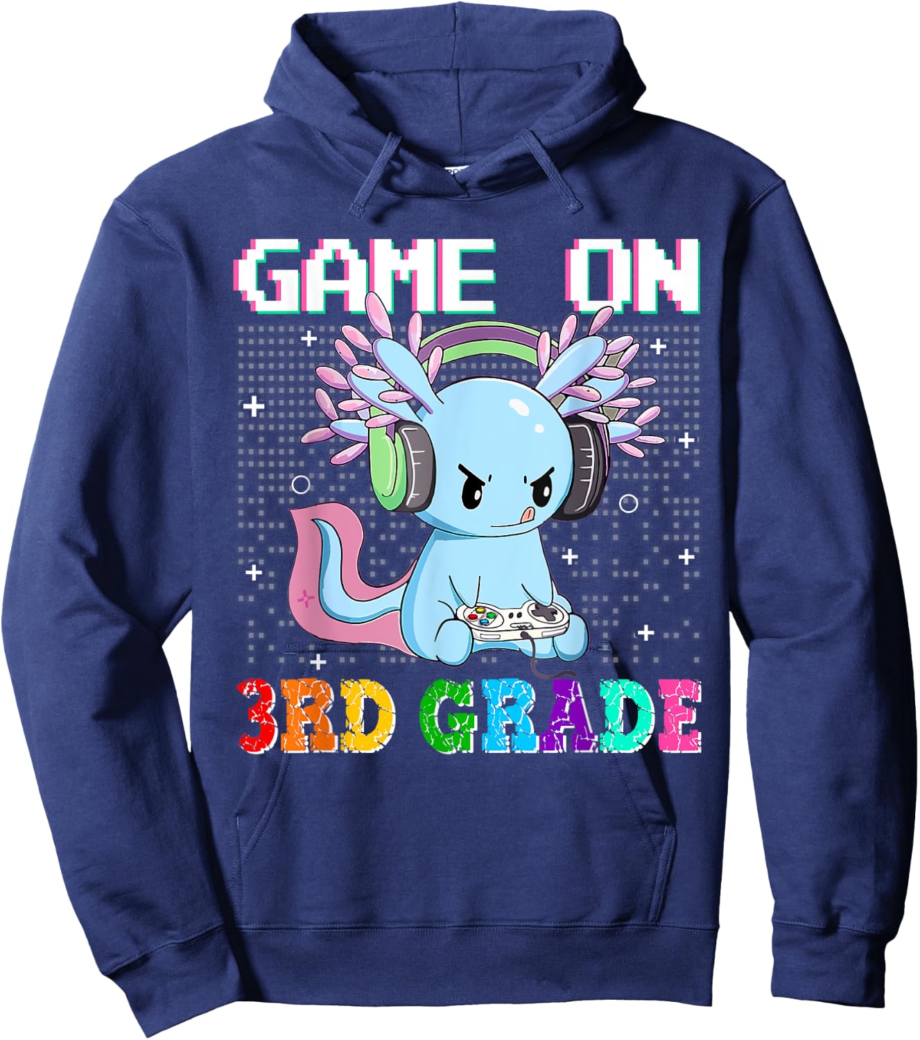 Axolotl Game On 3rd Grade Funny Back To School Gamer Boys Hoodie - Hoodie | Navy