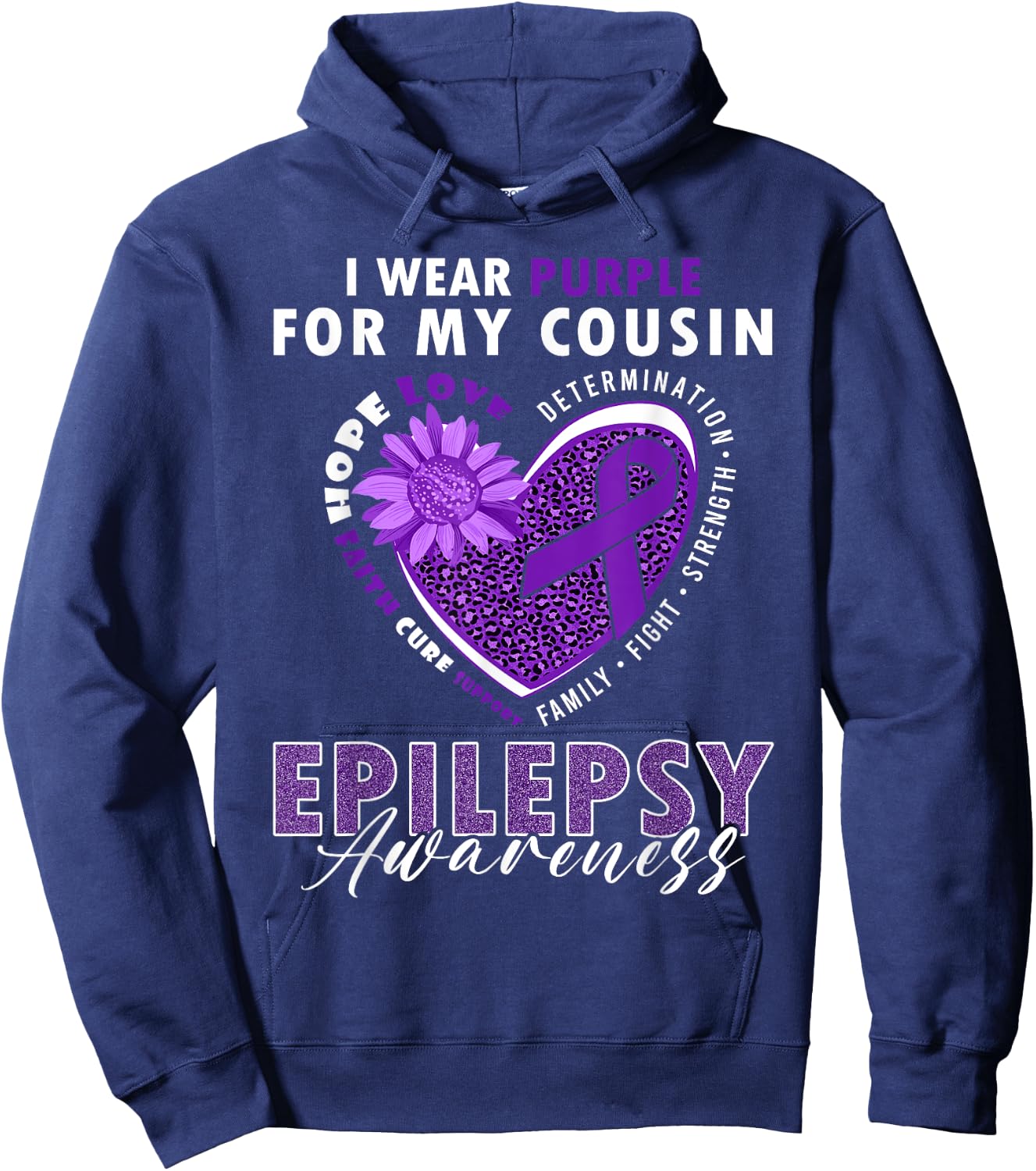 I Wear Purple For My Cousin Epilepsy Awareness Supporter Hoodie - Hoodie | Navy