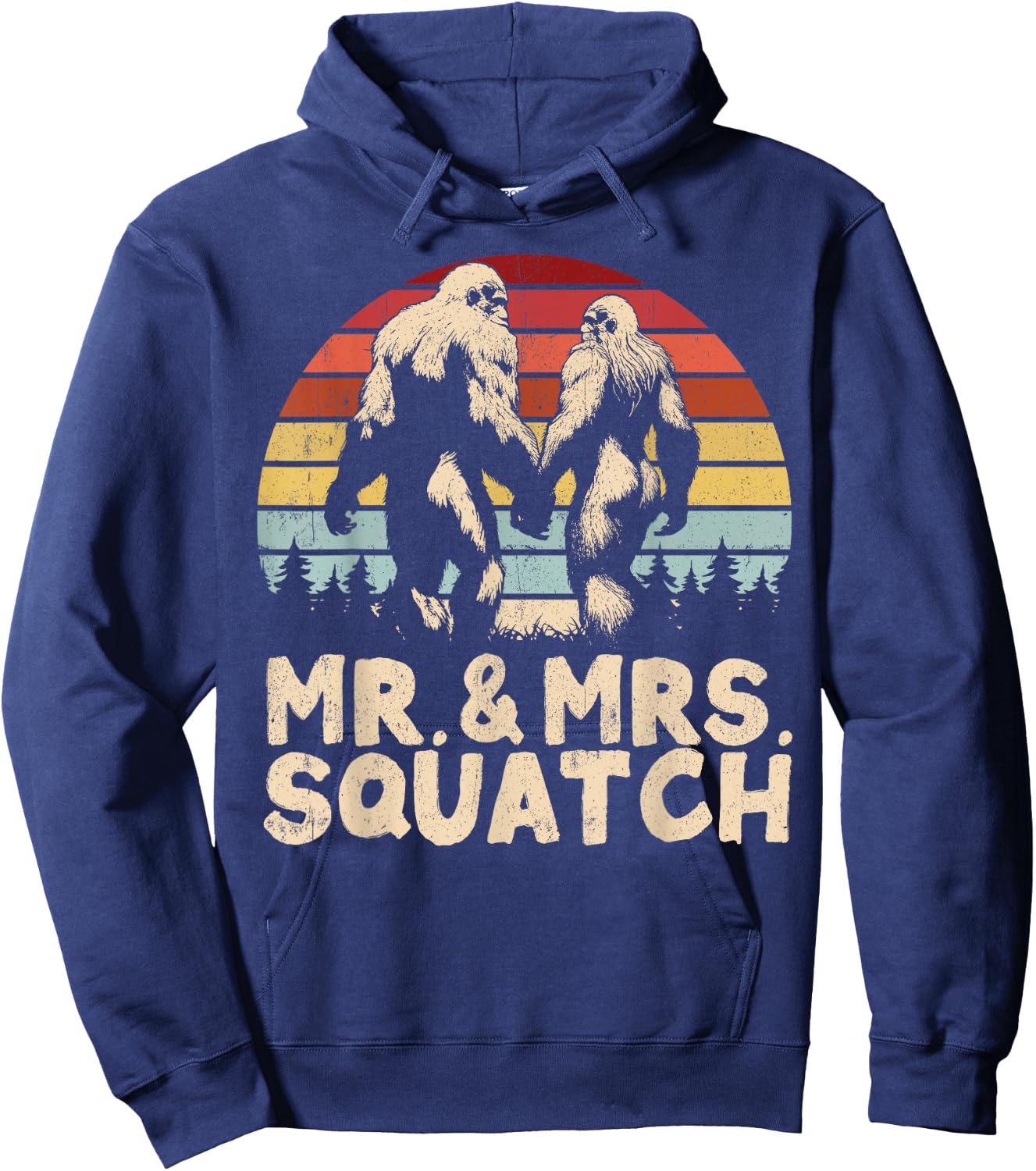 Mr Mrs Squatch Husband Wife Matching Bigfoot Funny Wedding Hoodie - Hoodie | Navy