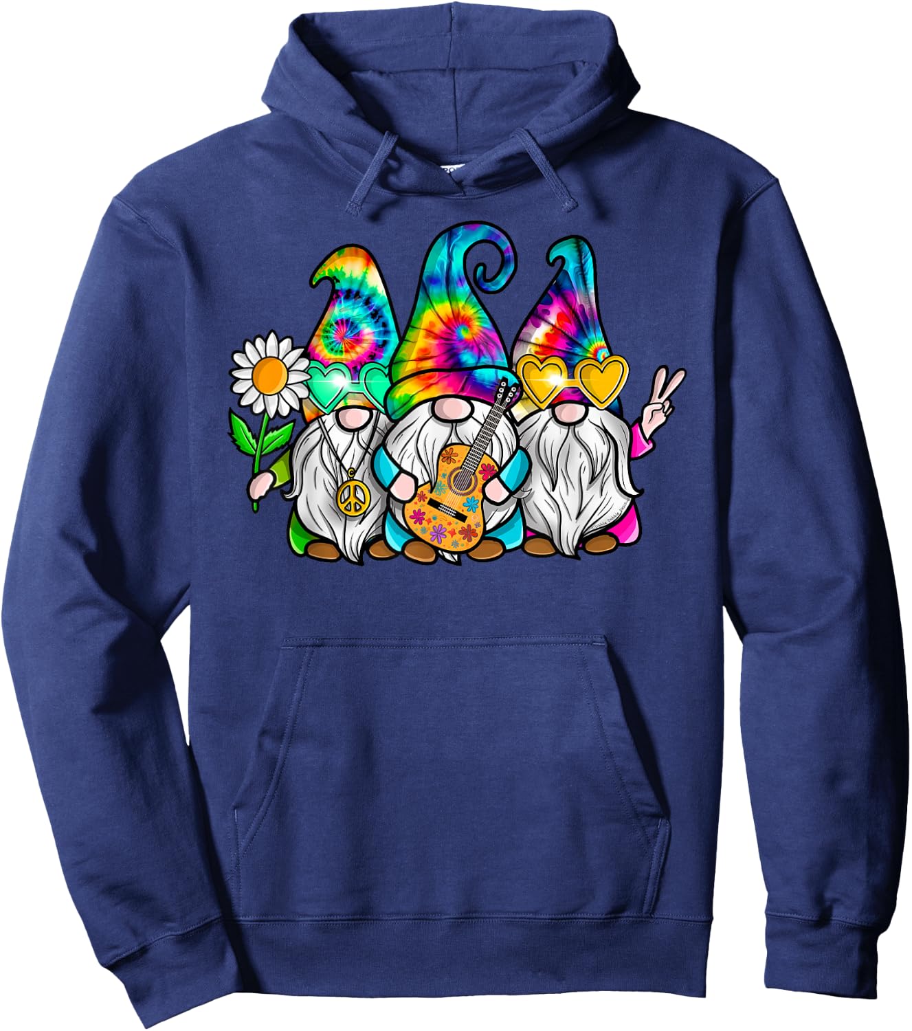 Hippie Gnomes Tie Dye Peace Love Peace Sign 60s 70s Hippie Hoodie - Hoodie | Navy