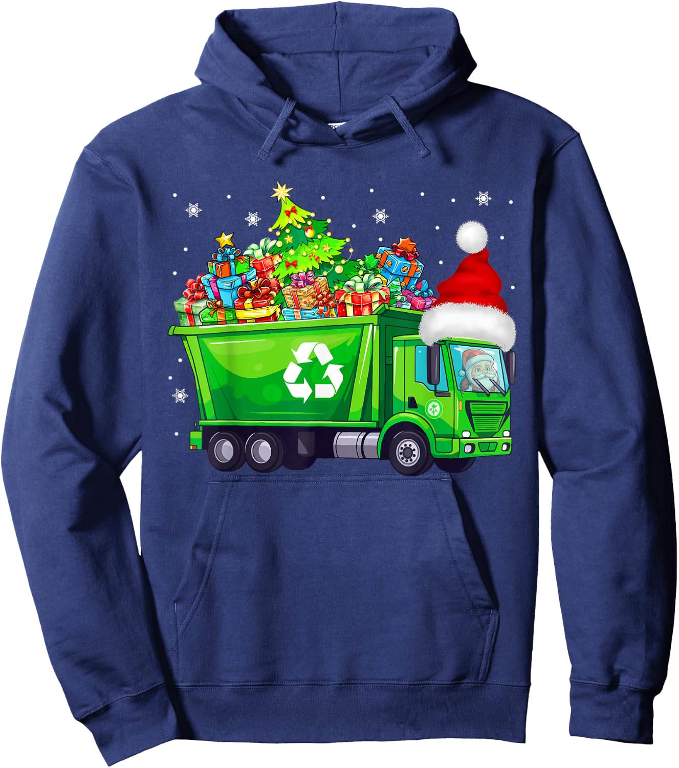 Santa Garbage Truck Carrying Christmas Tree Xmas Driver Hoodie - Hoodie | Navy