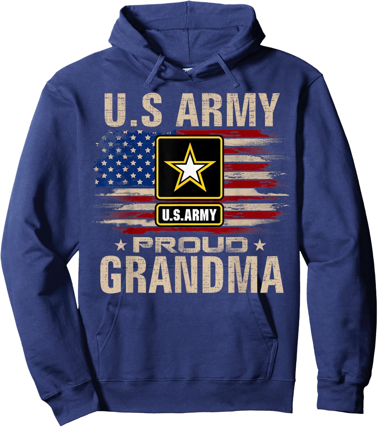 Vintage U.S Army Proud Grandma With American Flag Hoodie - Hoodie | Navy