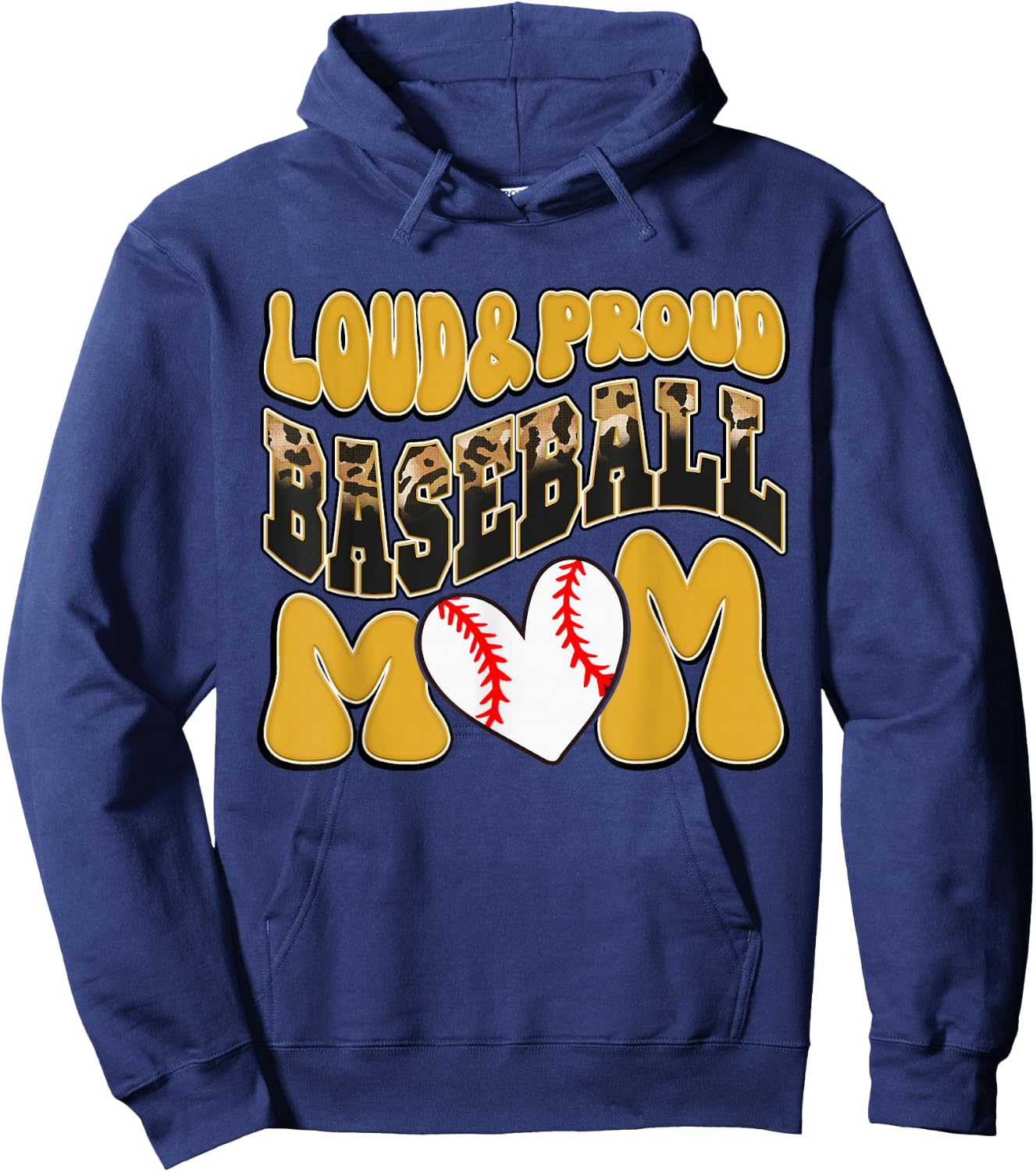 Loud Proud Baseball Mom Yellow Leopard Baseball Mom Mama Hoodie - Hoodie | Navy