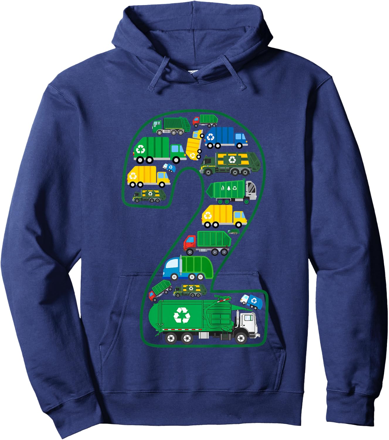 Kids Garbage Truck Boy 2nd Birthday 2 Years Old Garbage Truck Boy Hoodie - Hoodie | Navy