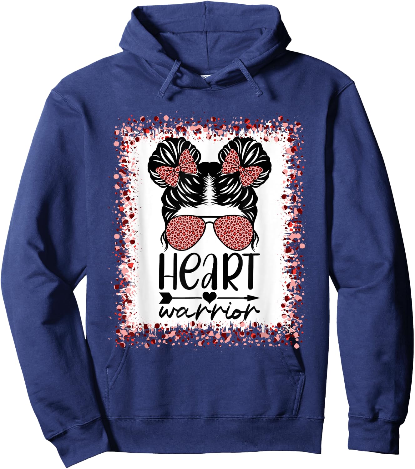 Heart Warrior Messy Bun Leopard Heart Disease Awareness Hoodie - Hoodie | Navy