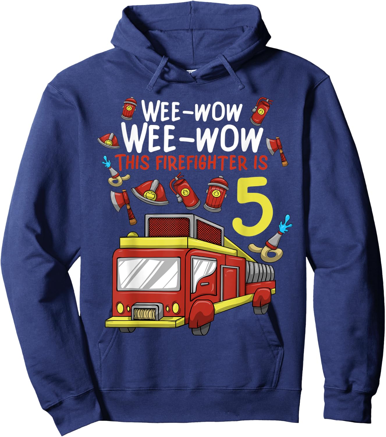 5 Year Old Firetruck Birthday Party Firefighter Boy Hoodie - Hoodie | Navy