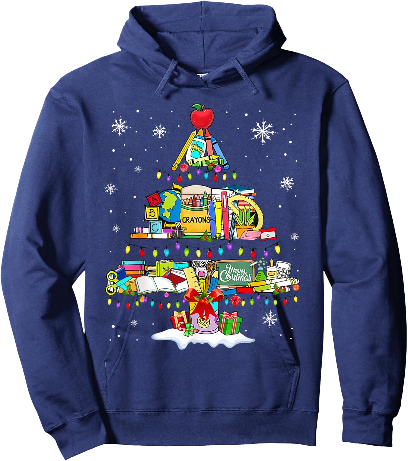 Teacher Christmas Tree School Supplies Hoodie - Hoodie | Navy