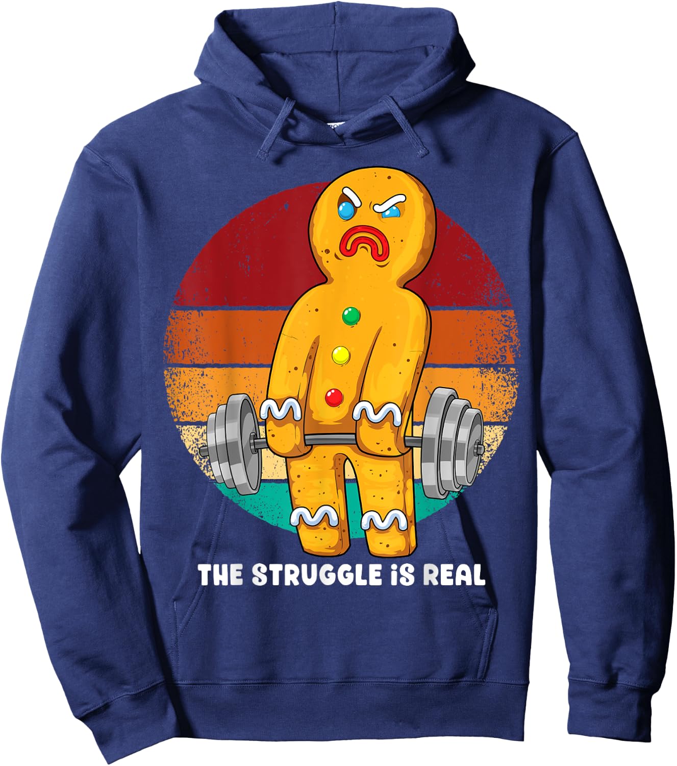 Gingerbread Man Weightlifting Christmas Fitness Gym Deadlift Hoodie - Hoodie | Navy