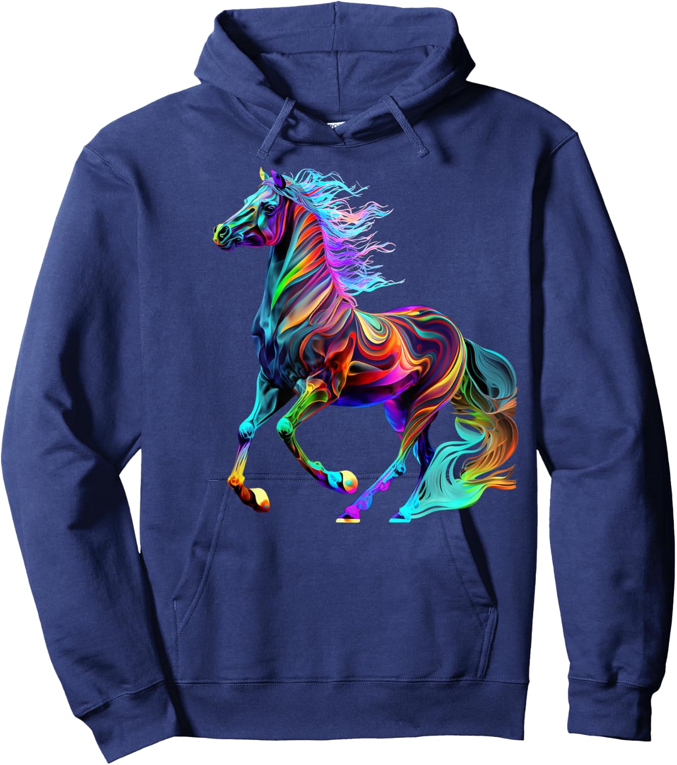 Colorful Rainbow Horse Graphic Hoodie - Hoodie | Navy