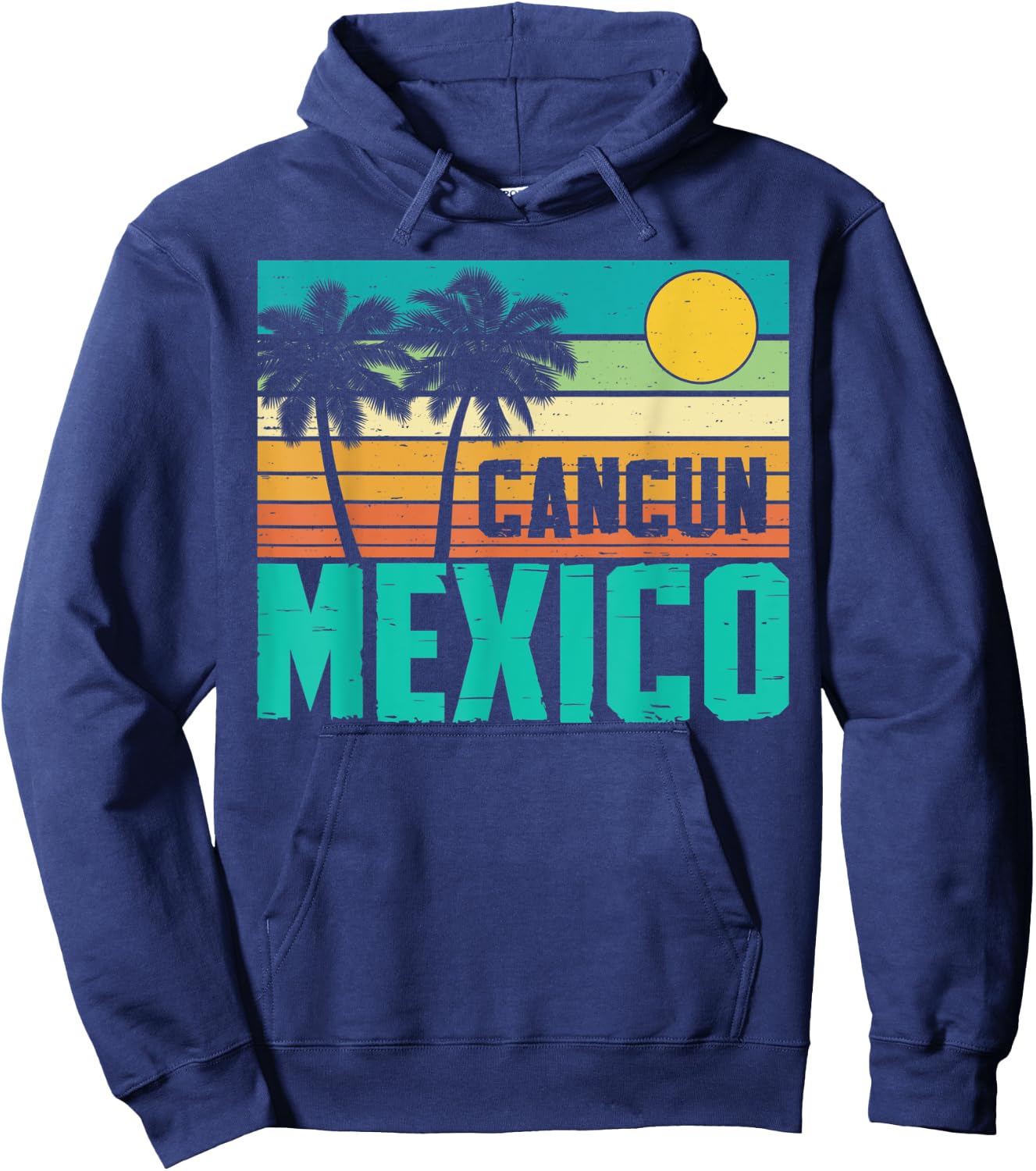Cancun Mexico Beach Sunset Palm Trees Retro Summer Vacation Hoodie - Hoodie | Navy