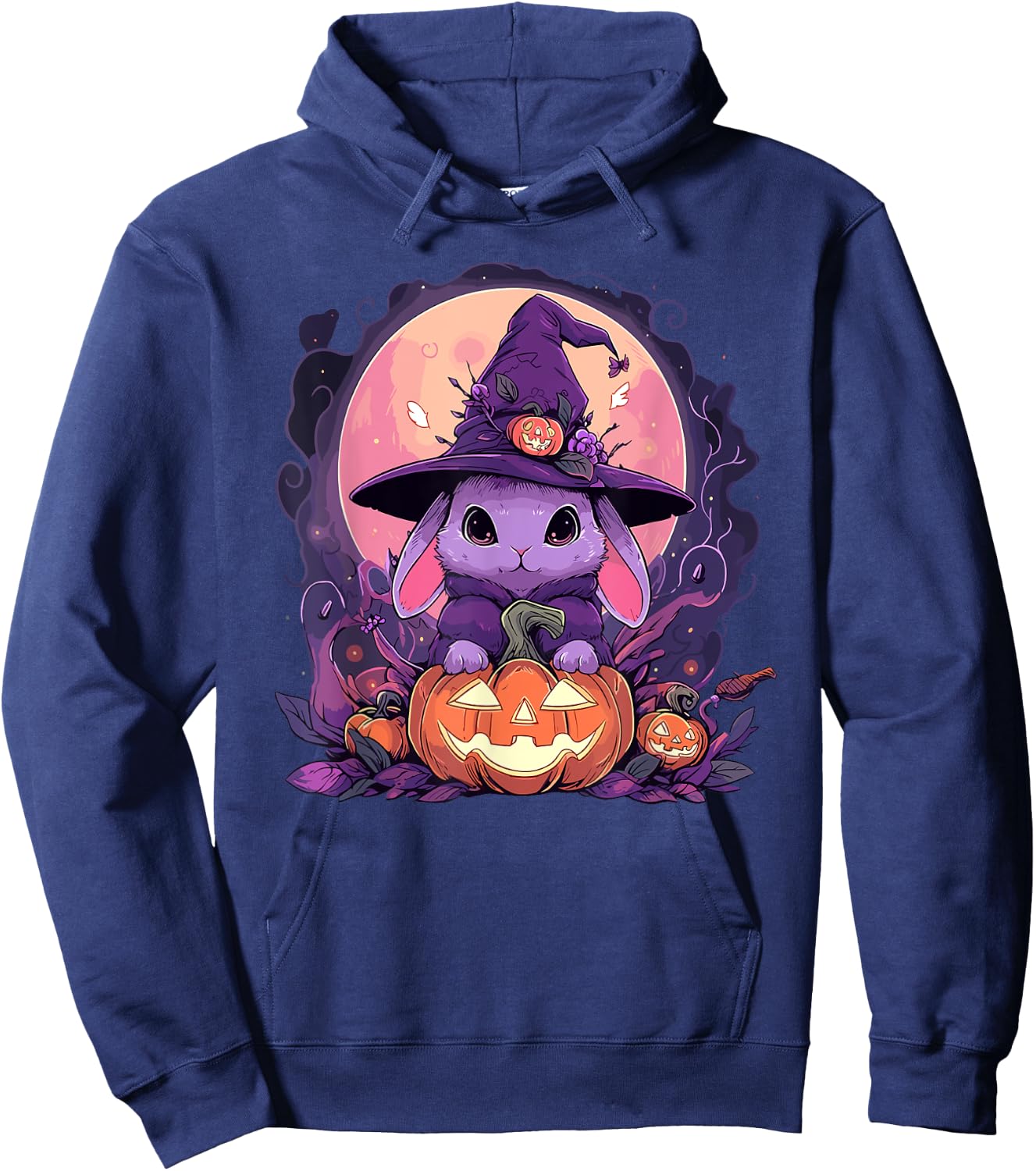 Halloween Cute Bunny Rabbit Witch Hat Jack o Lantern Graphic Hoodie - Hoodie | Navy