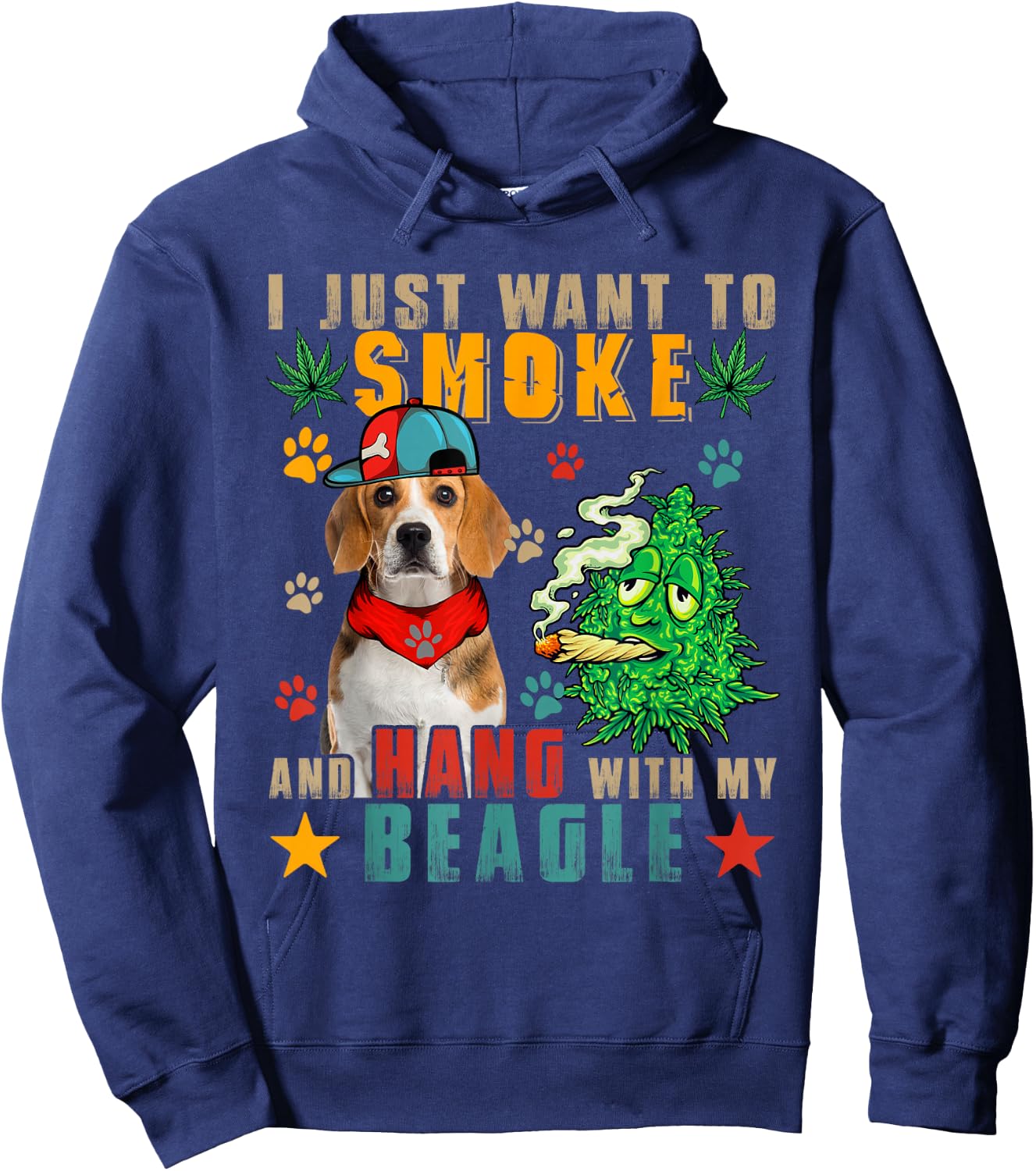 Vintage Smoke And Hang With My Beagle Funny Smoker Weed Hoodie - Hoodie | Navy