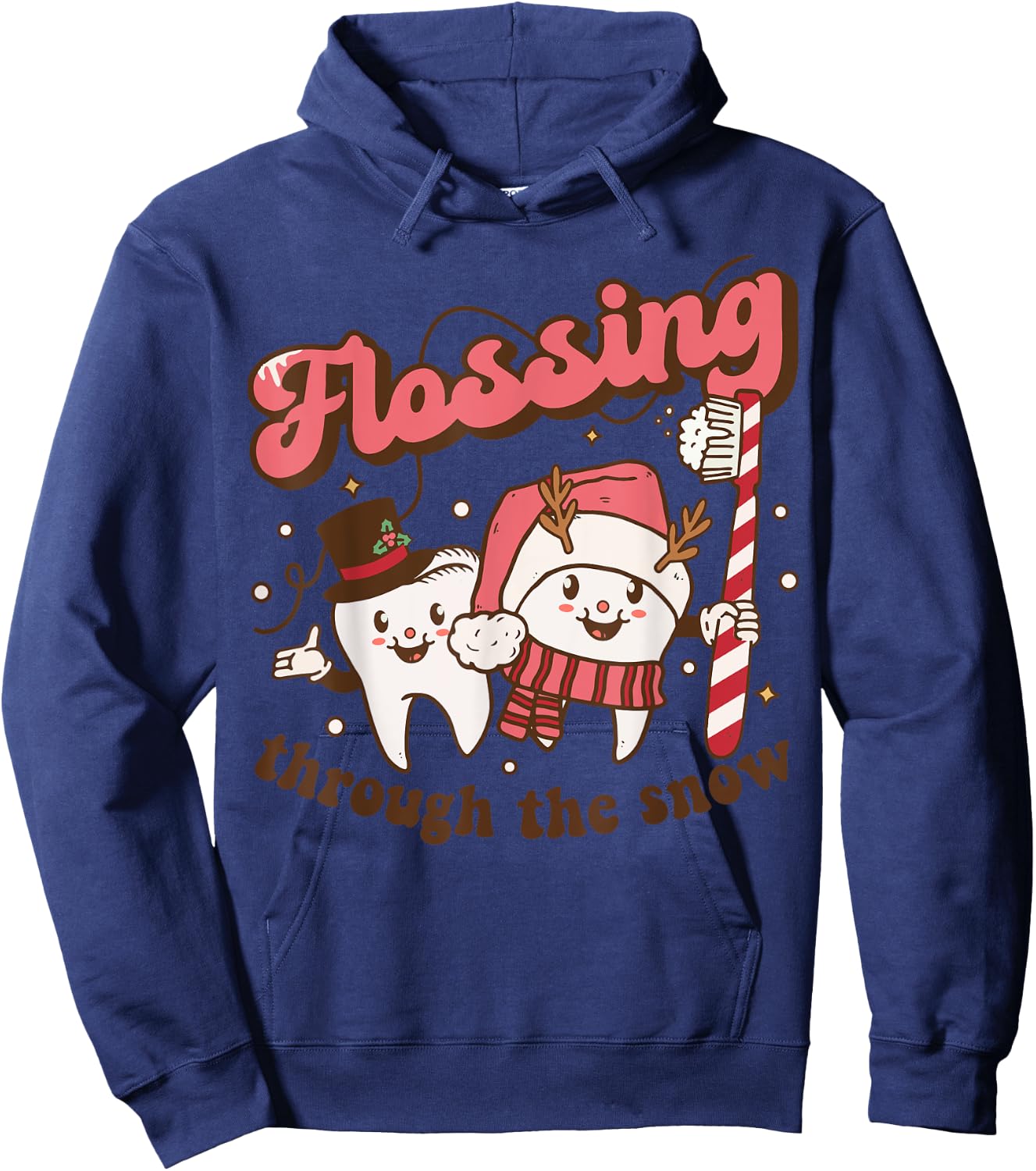 Flossing Through The Snow Dental Hygienist Christmas Dentist Hoodie - Hoodie | Navy