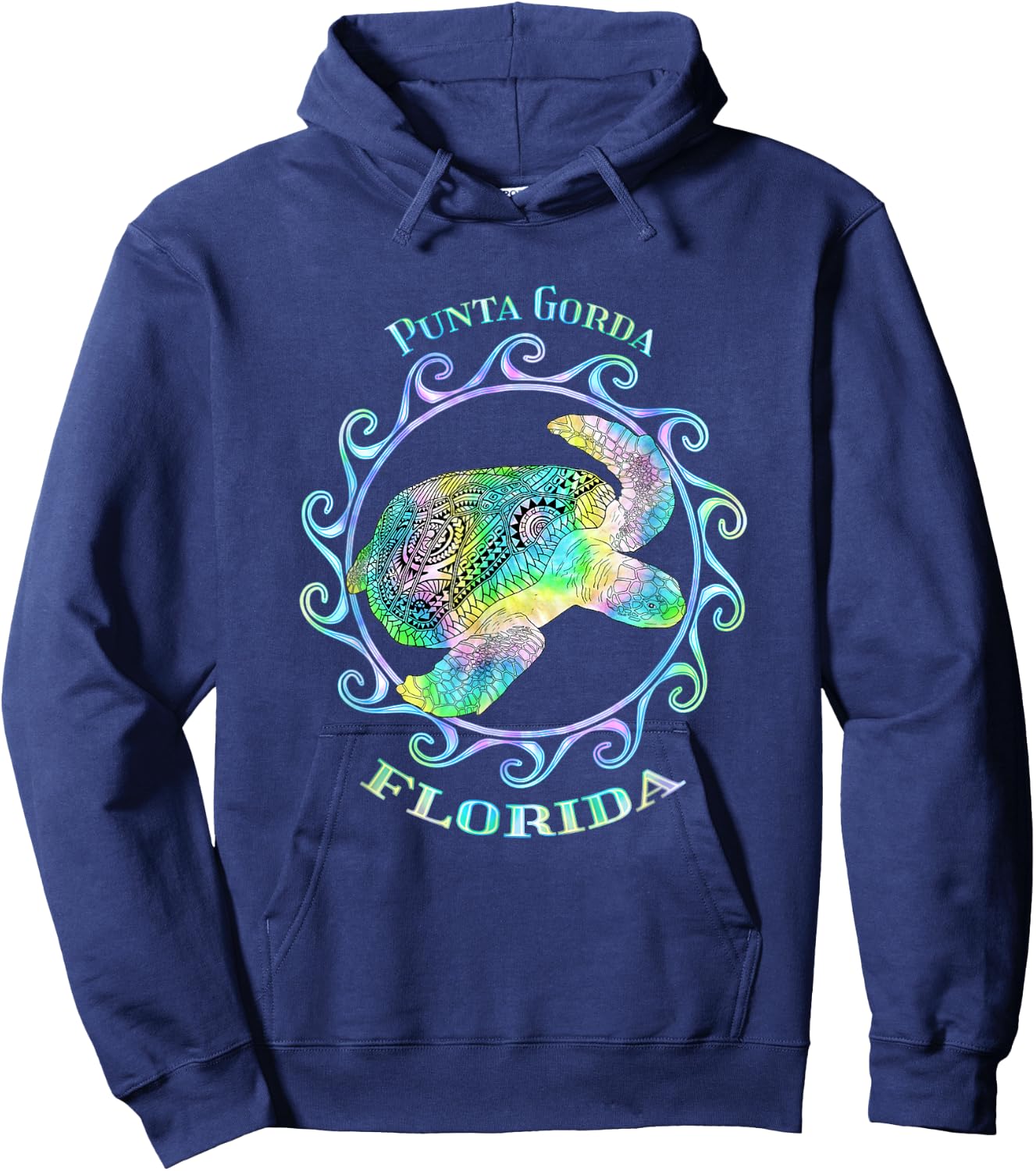 Punta Gorda Florida Vacation Colorful Tribal Turtle Hoodie - Hoodie | Navy