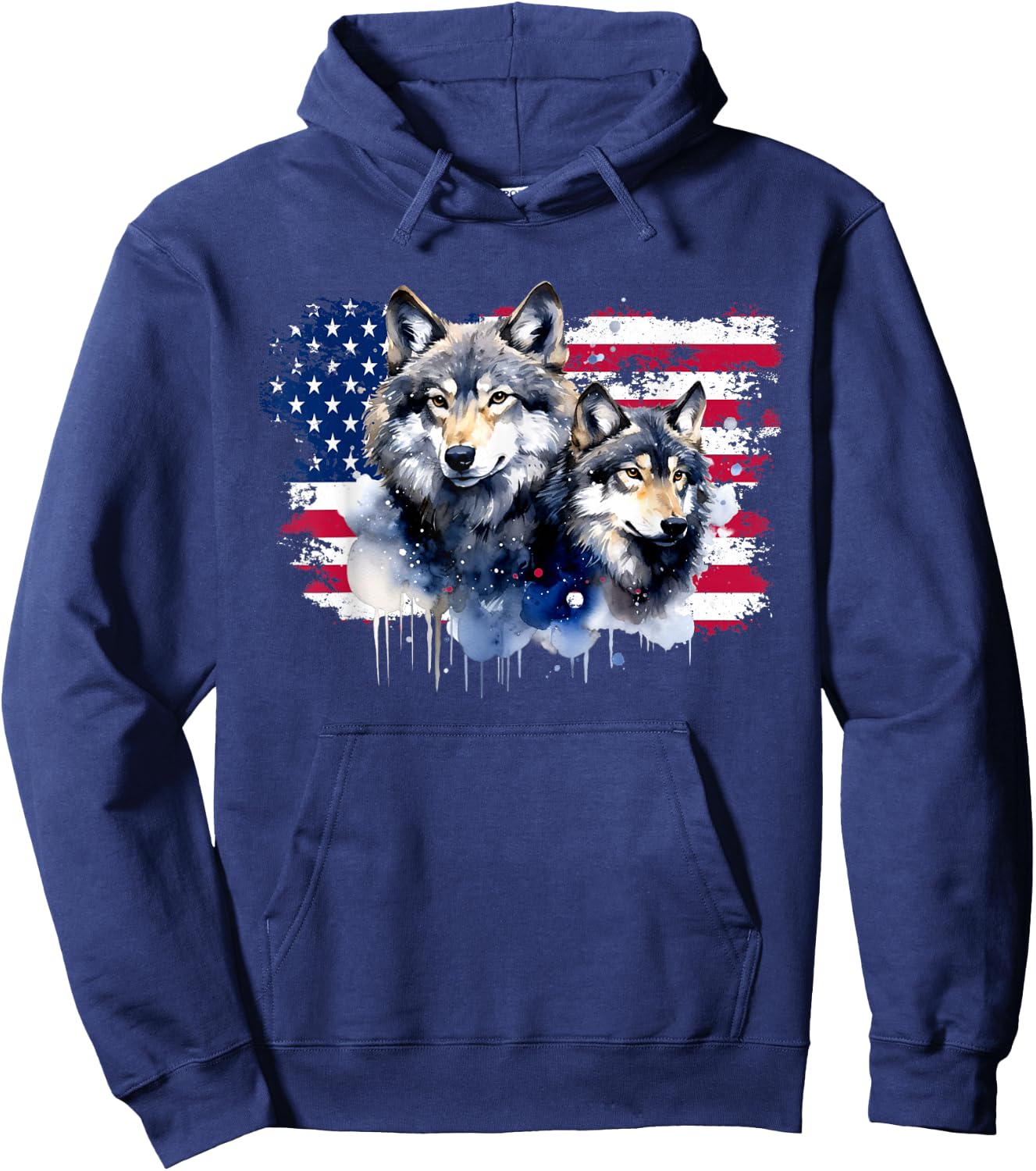 Wolves American Flag New Years Wolf Lovers Design Hoodie - Hoodie | Navy