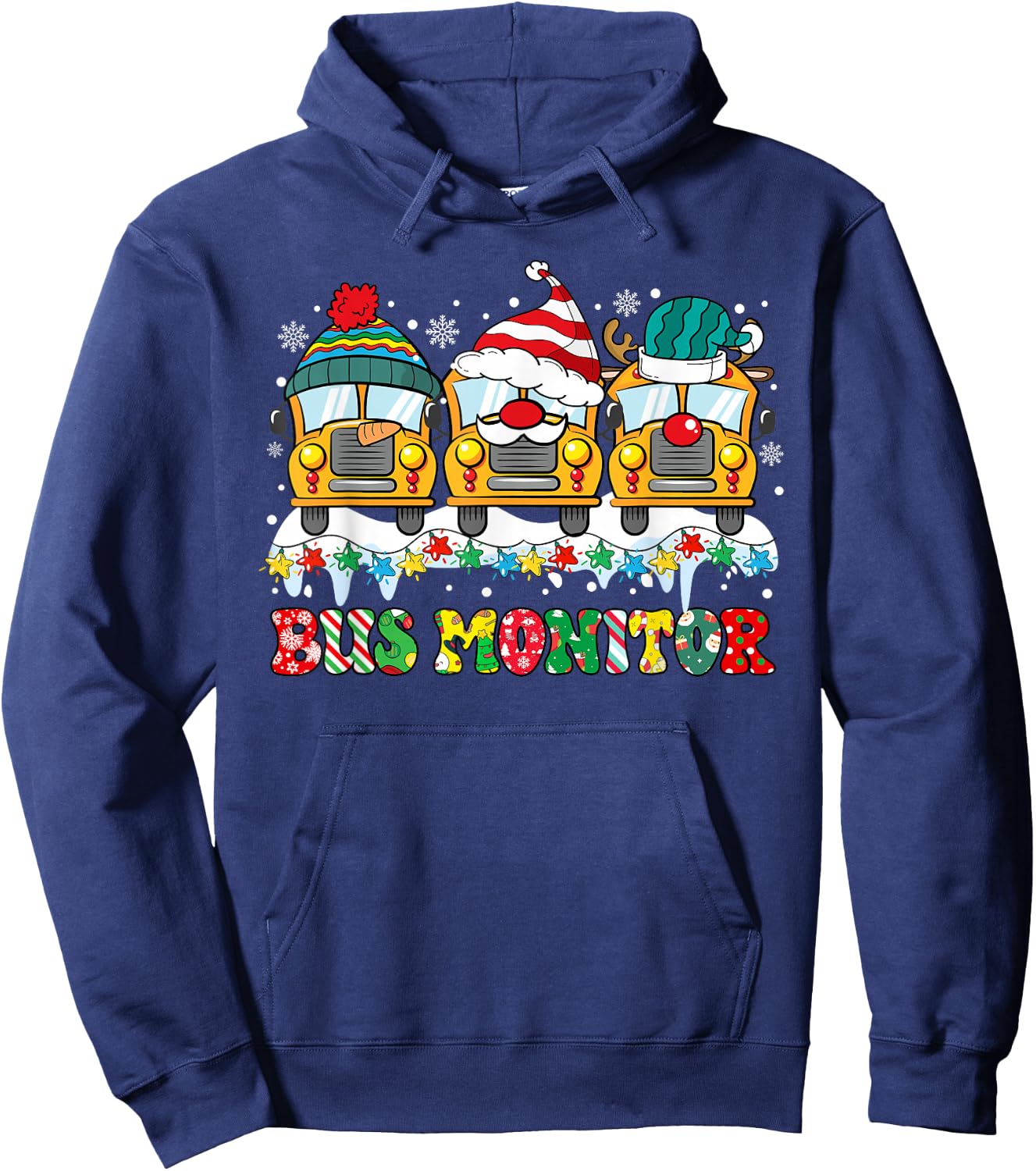 Bus Monitor Bus Santa Reindeer Snowman Xmas Lights Christmas Hoodie - Hoodie | Navy