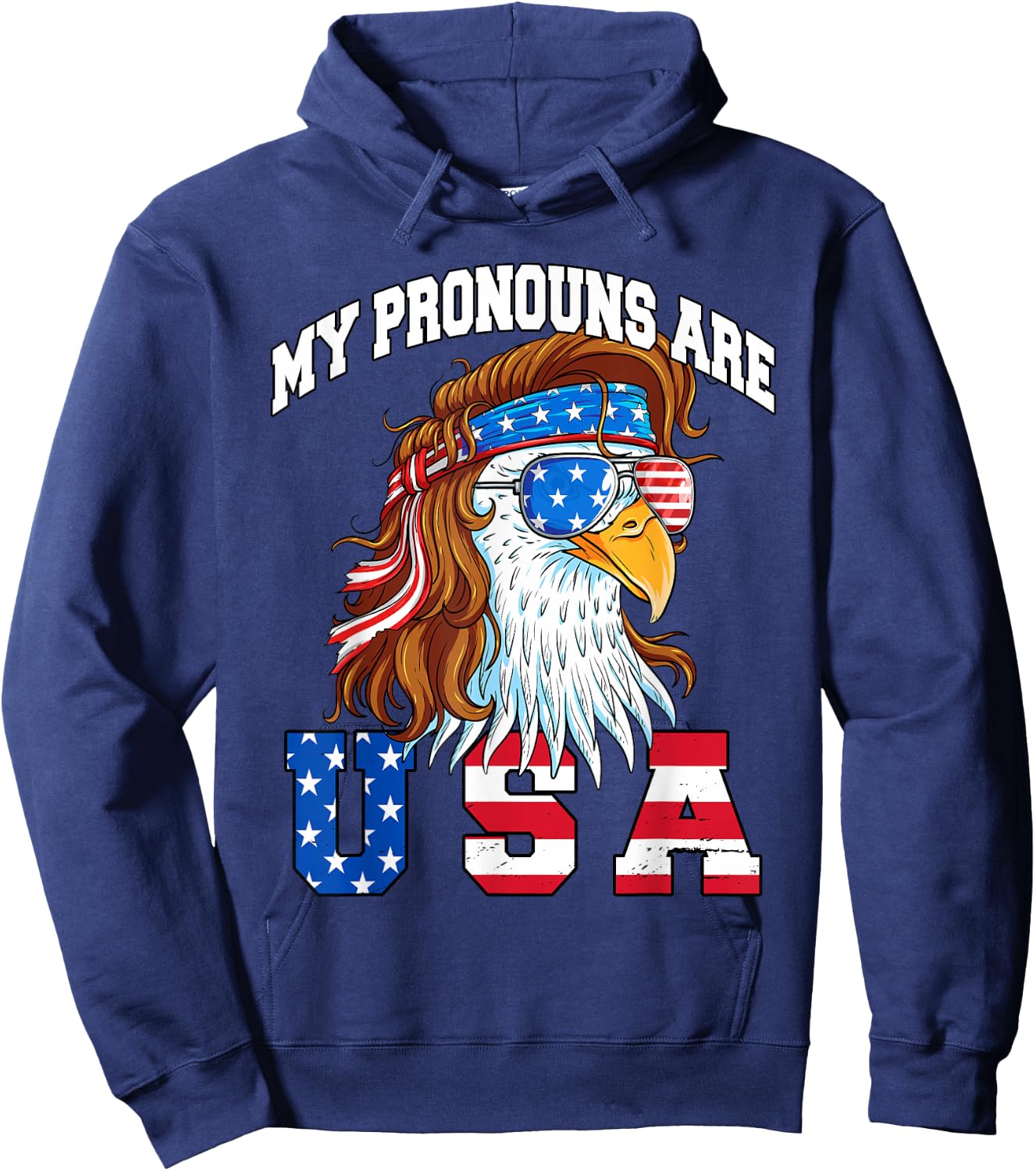 My Pronouns are USA Eagle American Funny 4th of July Hoodie - Hoodie | Navy