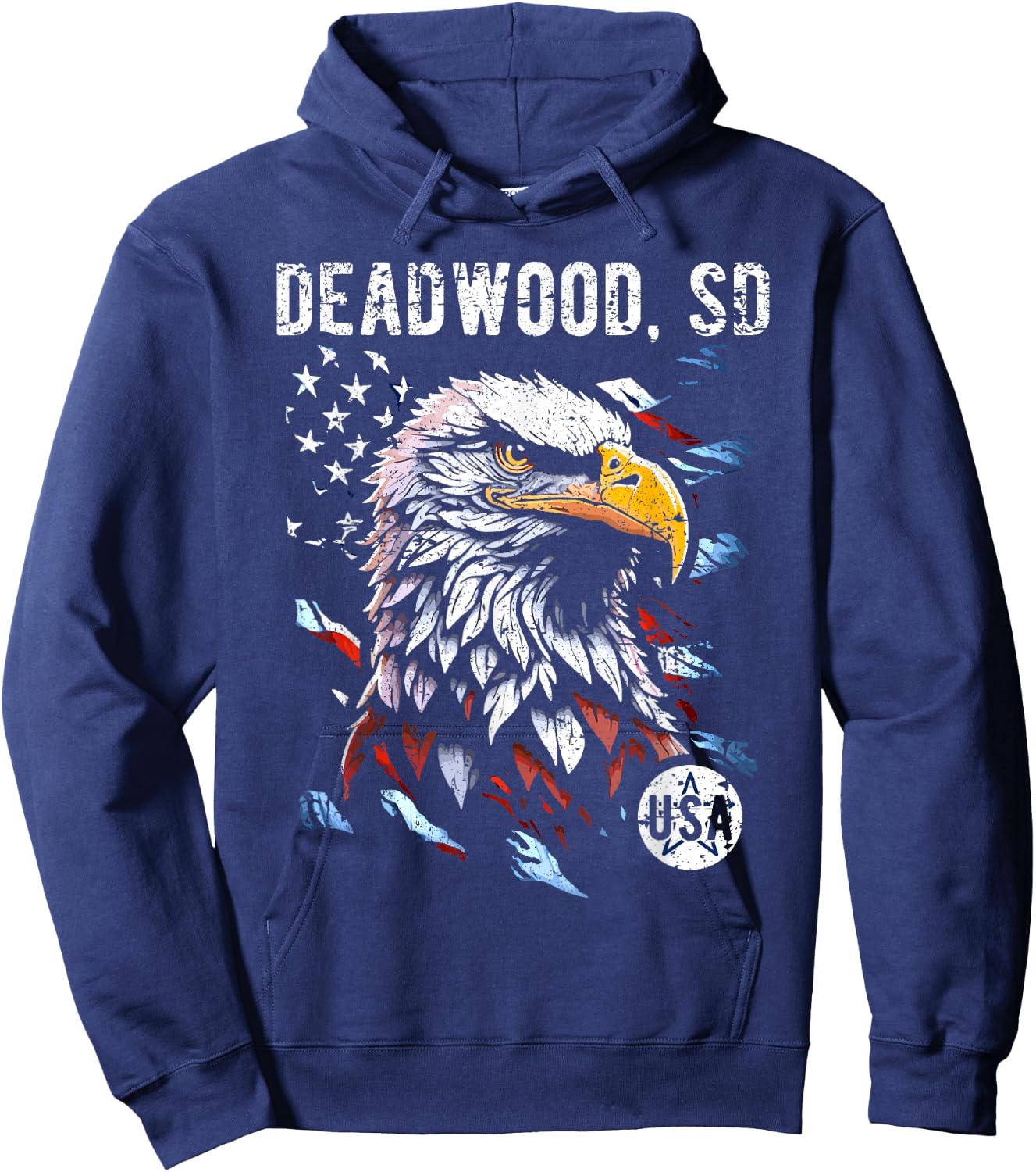 Deadwood SD Patriotic Eagle USA Flag Vintage Style Design Kids Men Hoodie - Hoodie | Navy