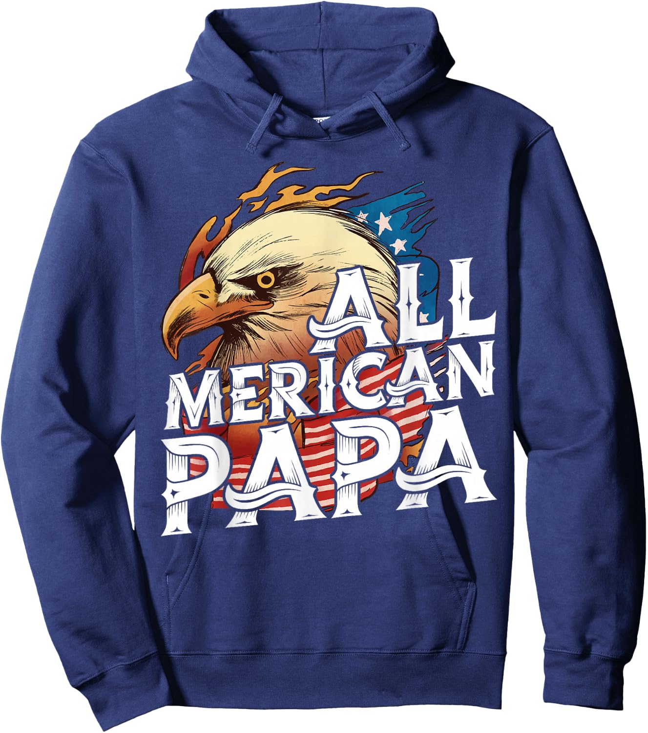 All Merican Papa 4th of July Day Eagle USA Flag Dad Fathers Hoodie - Hoodie | Navy
