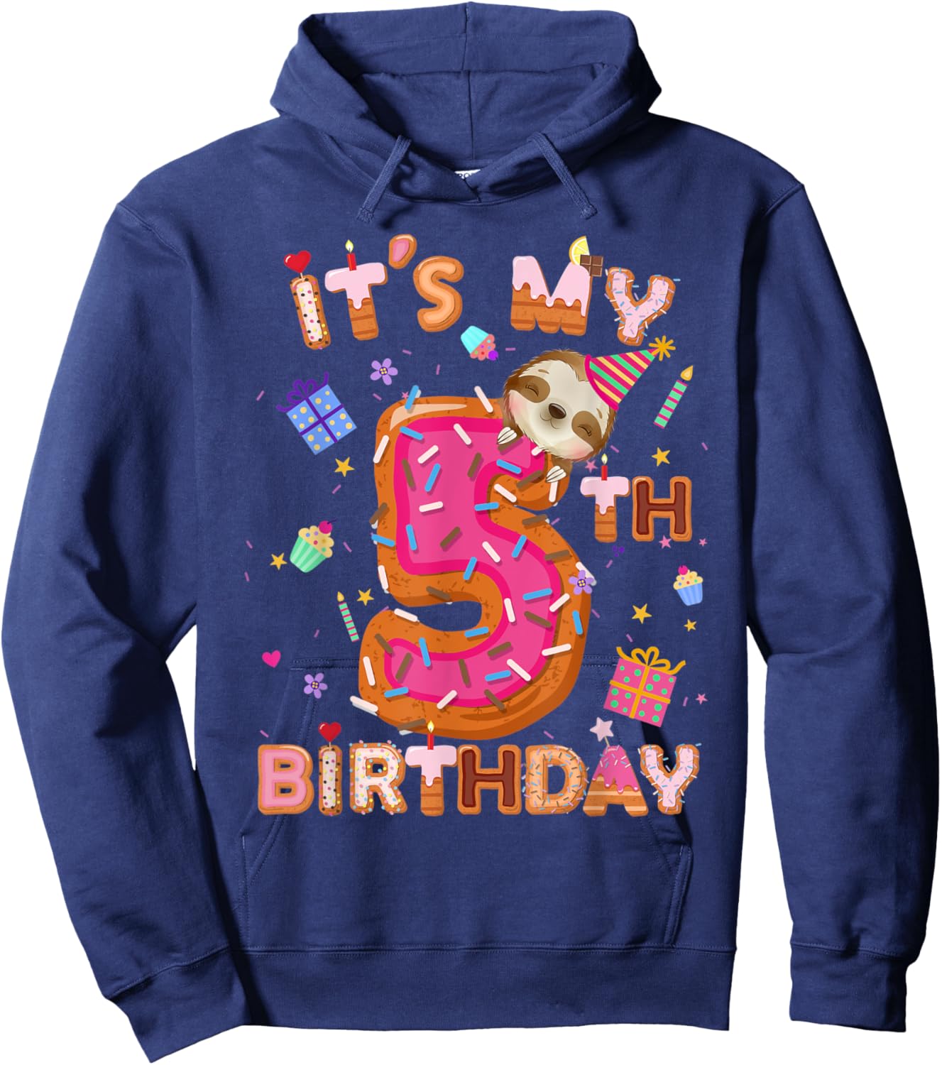 5 Year Old Gifts Boys Girls Teens Donut Sloth 5th Birthday Hoodie - Hoodie | Navy