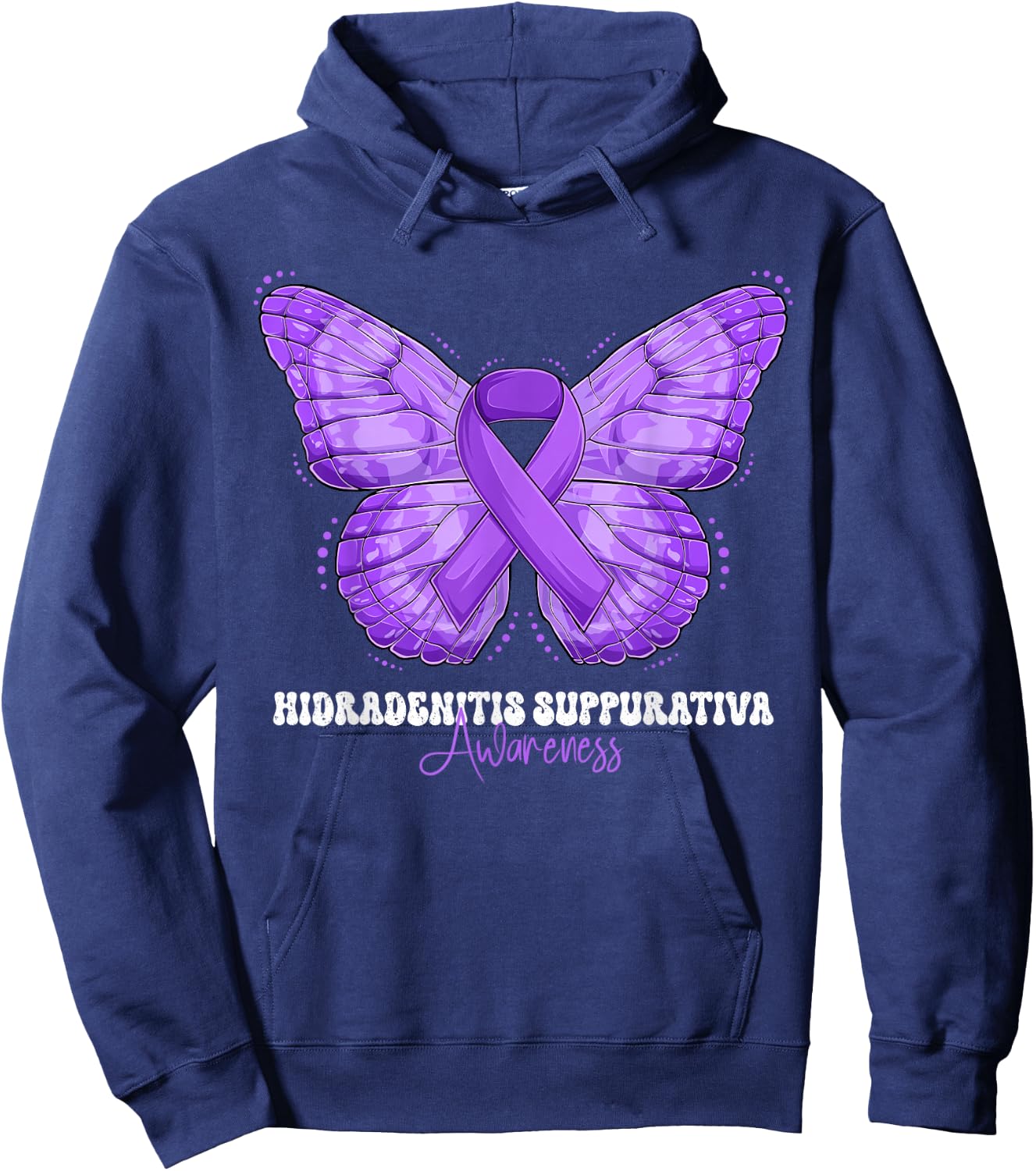 Hidradenitis Suppurativa Awareness Month Purple Ribbon Hoodie - Hoodie | Navy