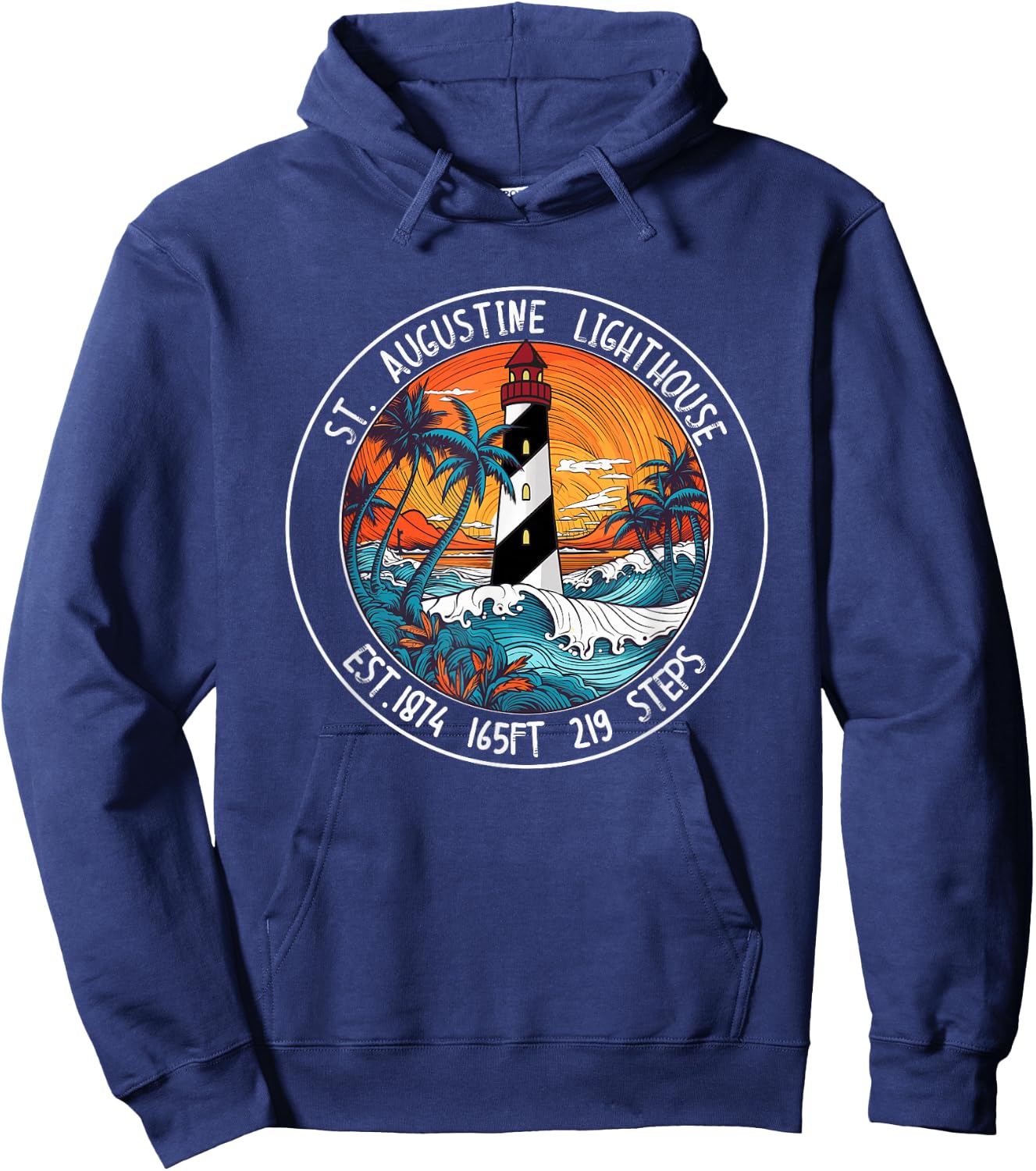 St. Augustine Lighthouse Florida Retro Sunset Palm Trees Hoodie - Hoodie | Navy
